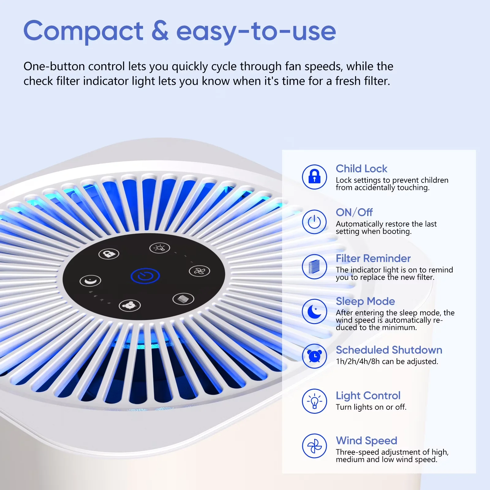 Durable Air Purifier with Filter Change Indicator, Variable Speed, Automatic Shut-Off - White Model 518800
