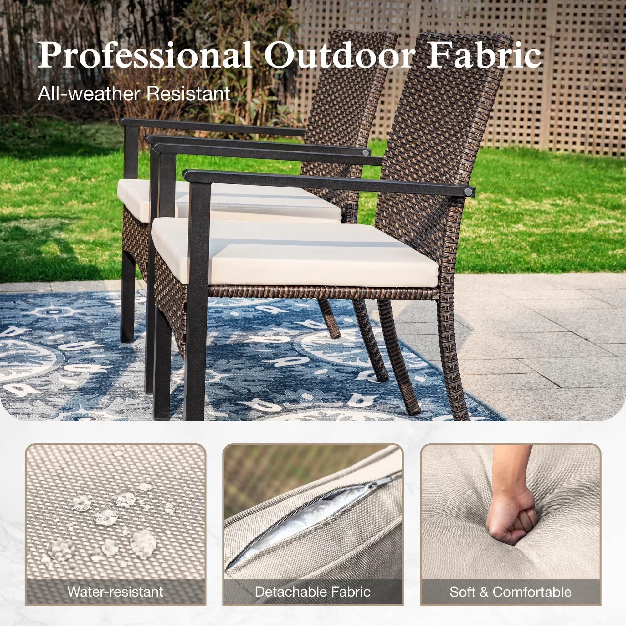 Patio Dining Set Stylish with Weatherproof, Rattan Chairs & Rectangle Table - Metal, Polyester, Rattan Beige Model C41FD3