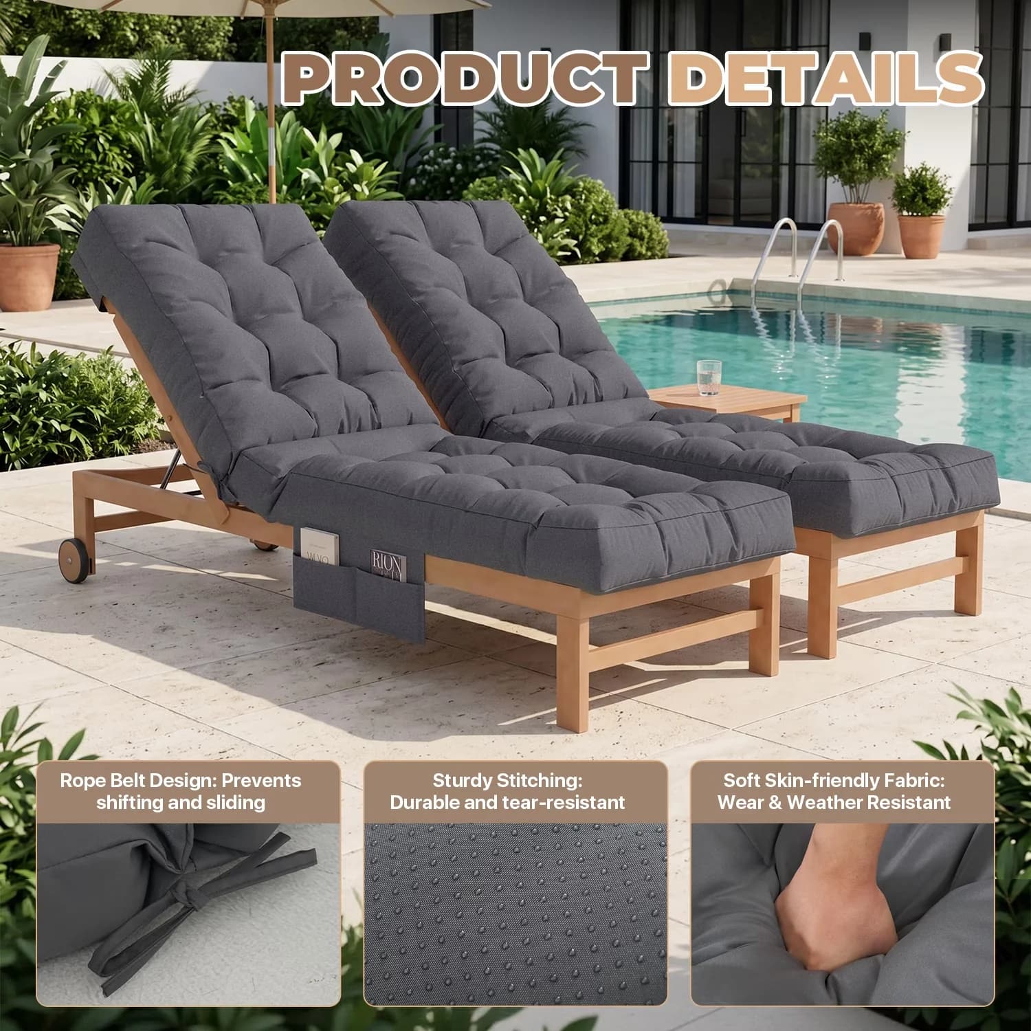 Classic Patio Chair with Weather-Resistant, Triple Non-Slip Fixation - Polyester; Pp Cotton Gray for Patio Model 533E82