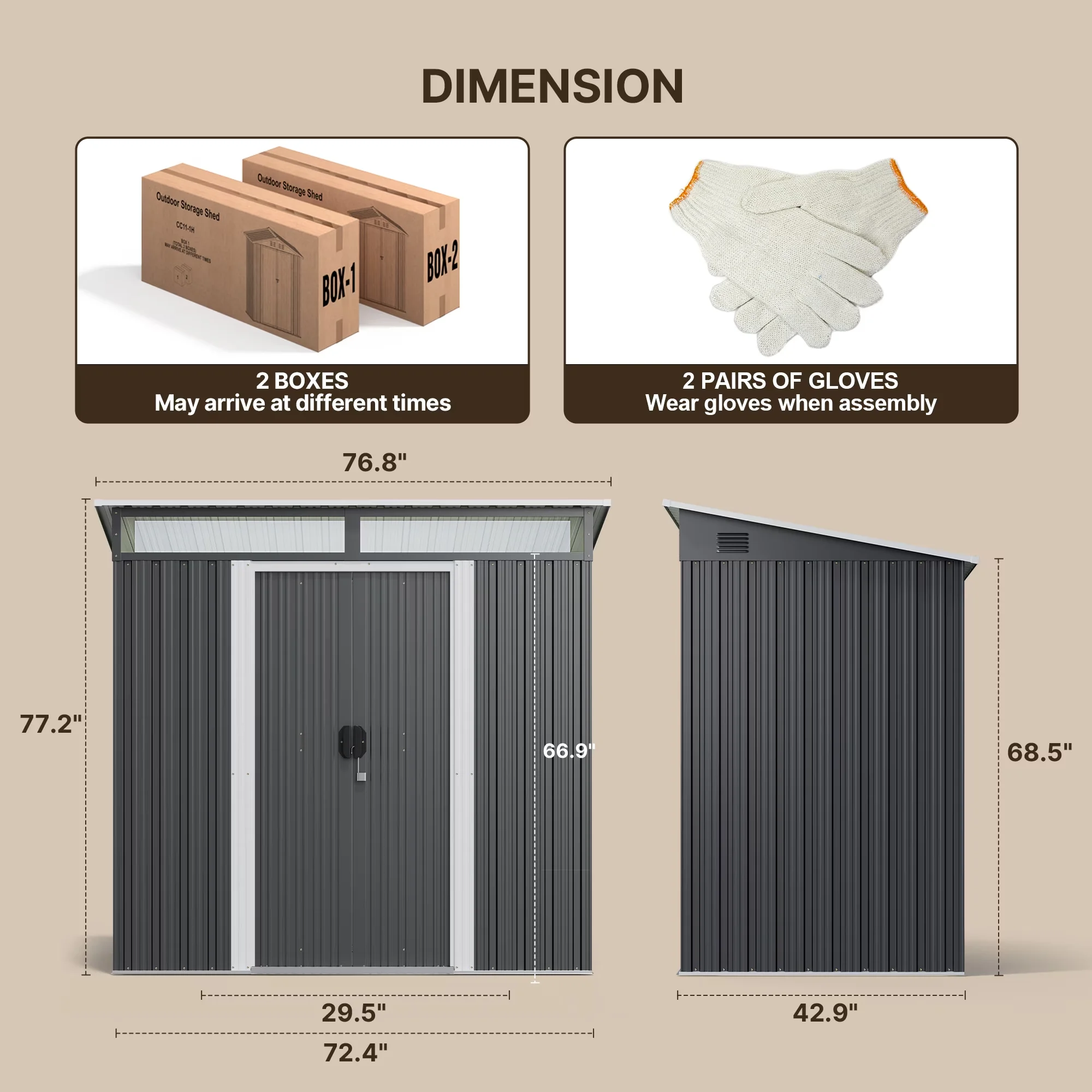 Versatile Shed with Waterproof, Sliding Doors & Windows, Storage - Black Metal Model 4BD6D6