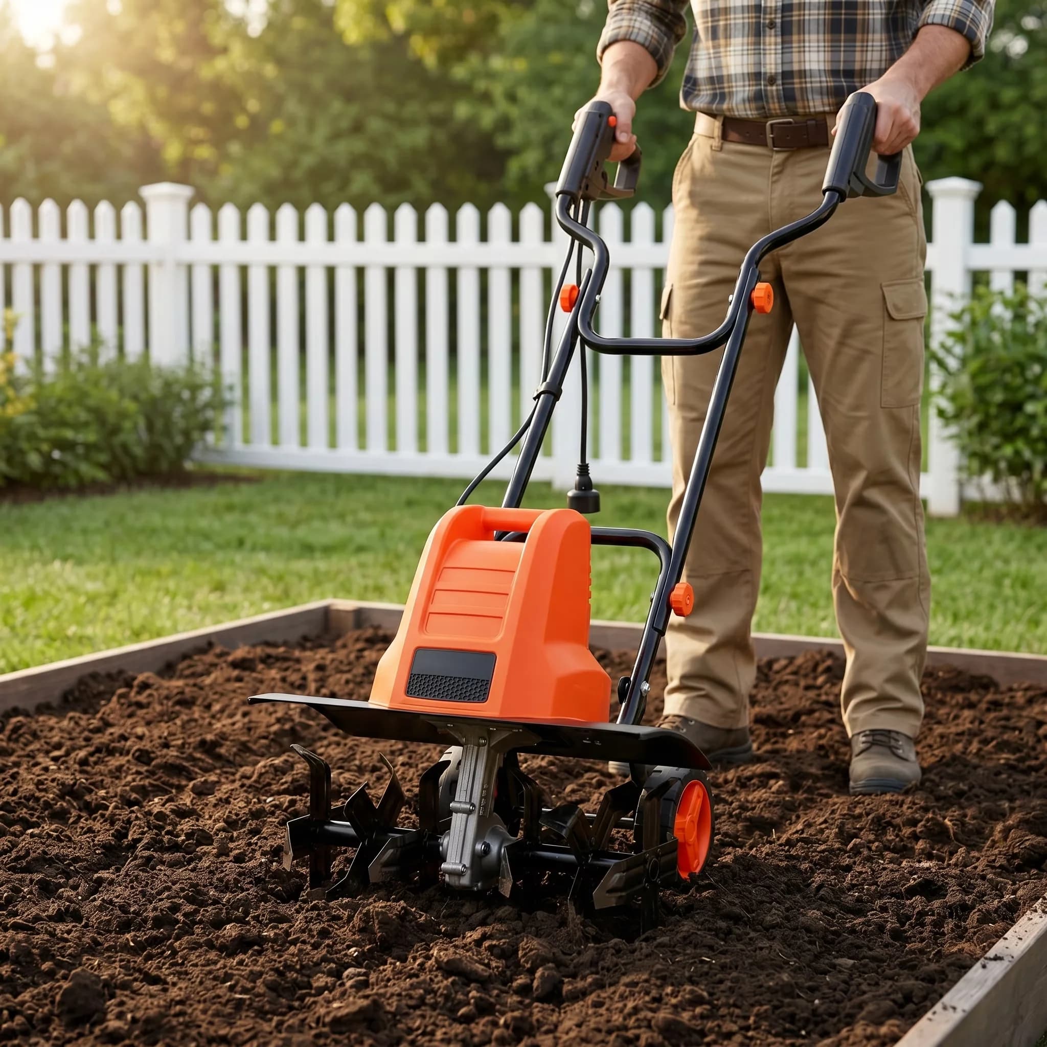 Professional Trillers Cultivator with 120V, 18in Width 9in Depth, 24 Steel Tines Adjustable Wheels - Model DAFDFC
