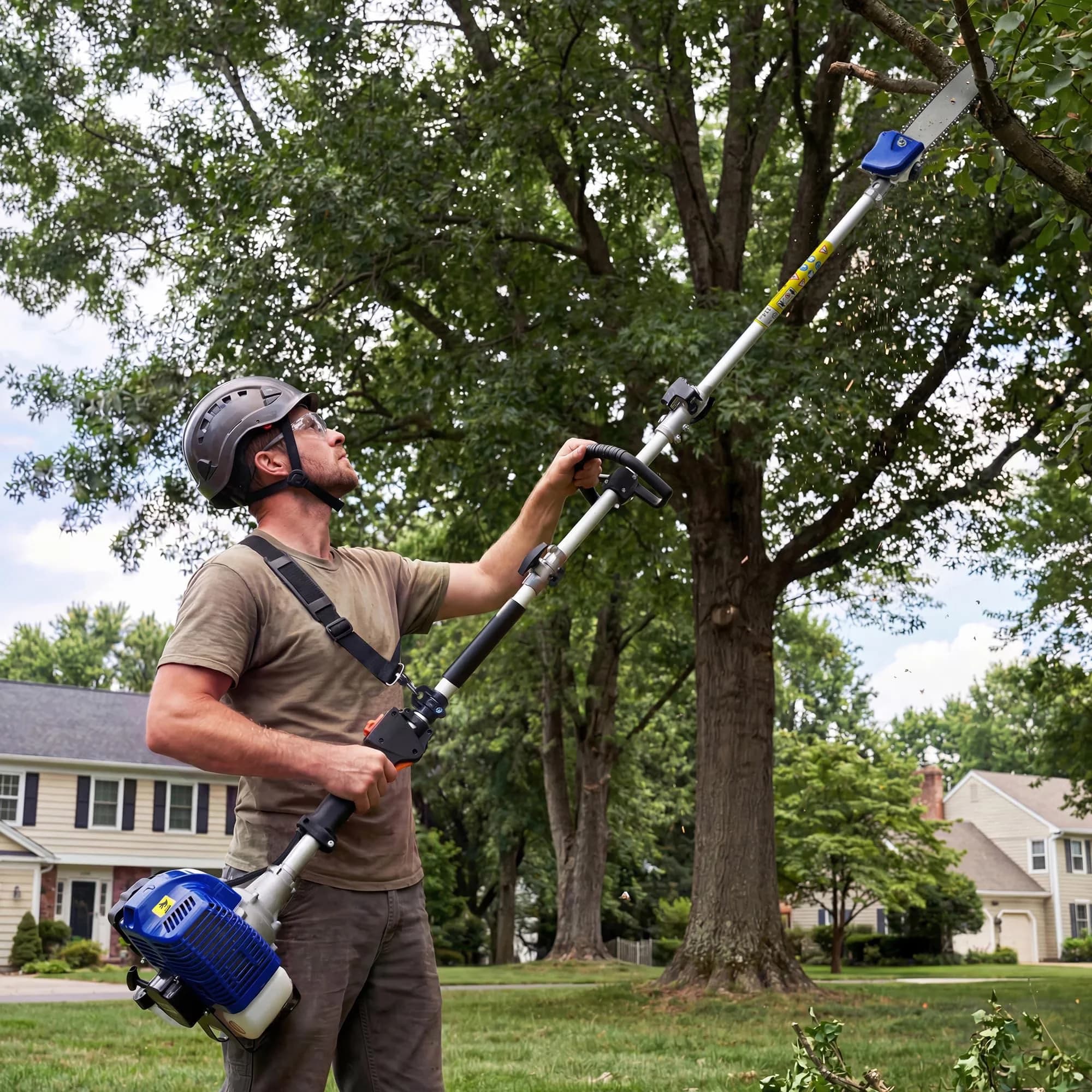 Pole Saw Efficient with 43CC 2 Stroke Gas Powered ChainSaw, 43CC Gas Powered, Anti-Vibration Handle - Model B16319
