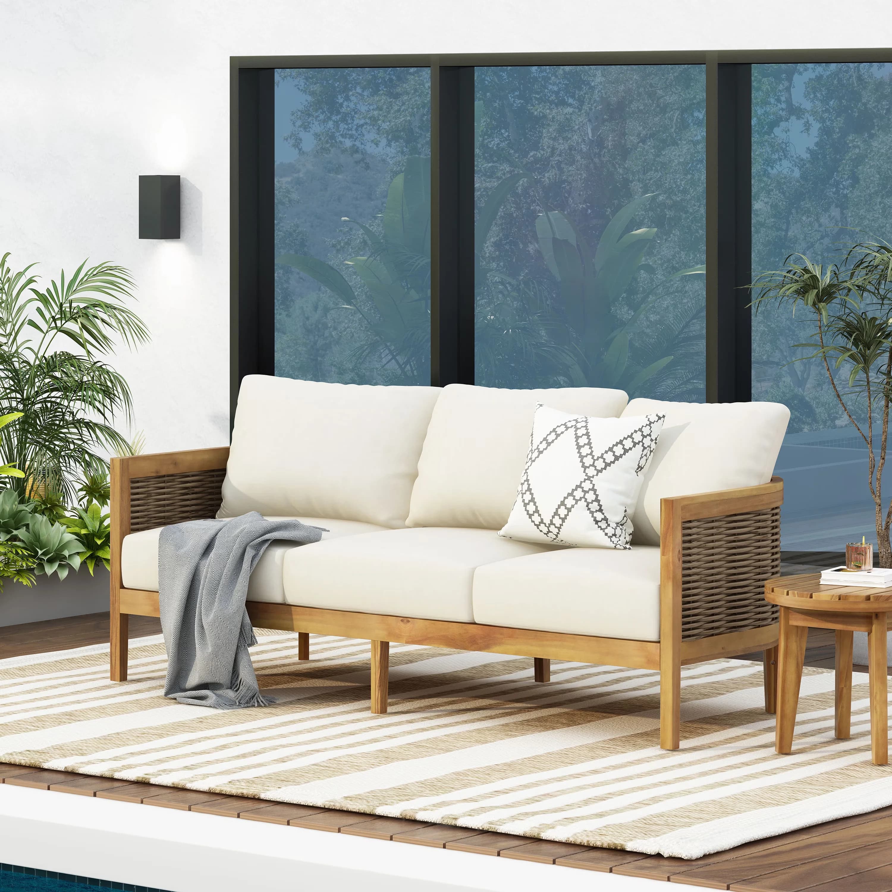 Essential Outdoor Sofas Sectional with Water-Resistant, Transitional, Cushion Material: Water Resistant Fabric - Brown Acacia... Model 914D1E