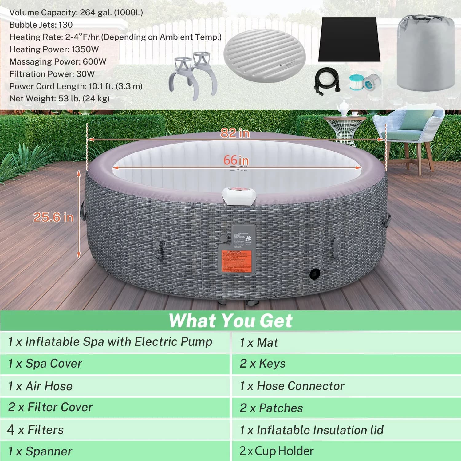 Hot Tub Efficient with Inflatable, Portable, 82'' Inflatable - 130pcs - Commercial Quality Model A2A1E9