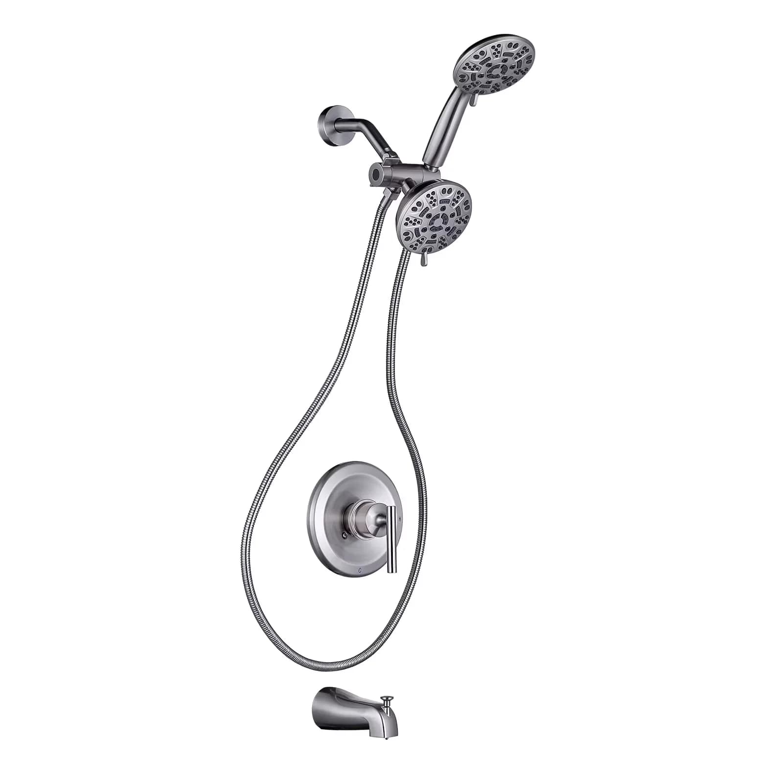 Compact Shower Head with Adjustable Flow Rate, Pressure Balance, Adjustable Temperature - Brass Silver Model 01C7DC