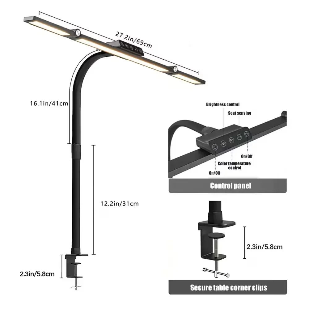 Desk Lamp Quality with LED, Battery - Abs, Pc, Aluminum Alloy Black for Home Office, Study Model 38EEE7