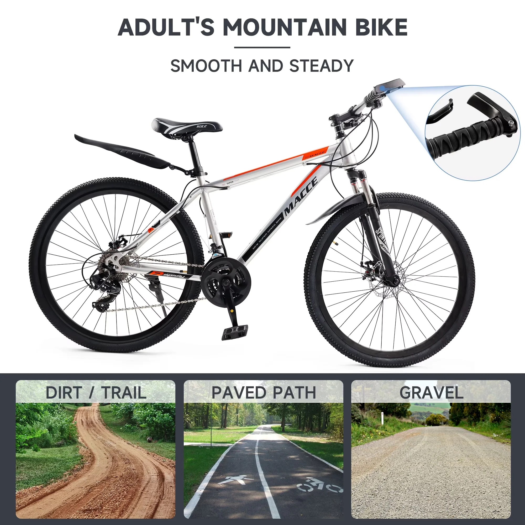 Professional Mountain Bike with Adjustable Seat Height, Adjustable Speed, Fashionable advanced suspension fork - Orange Model 08C80C
