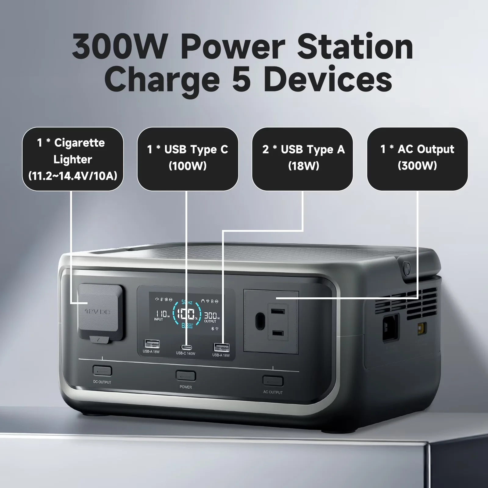 Versatile Generator with 300W, Digital Display, 256Wh LiFePO4 Battery - Black Model DF7046