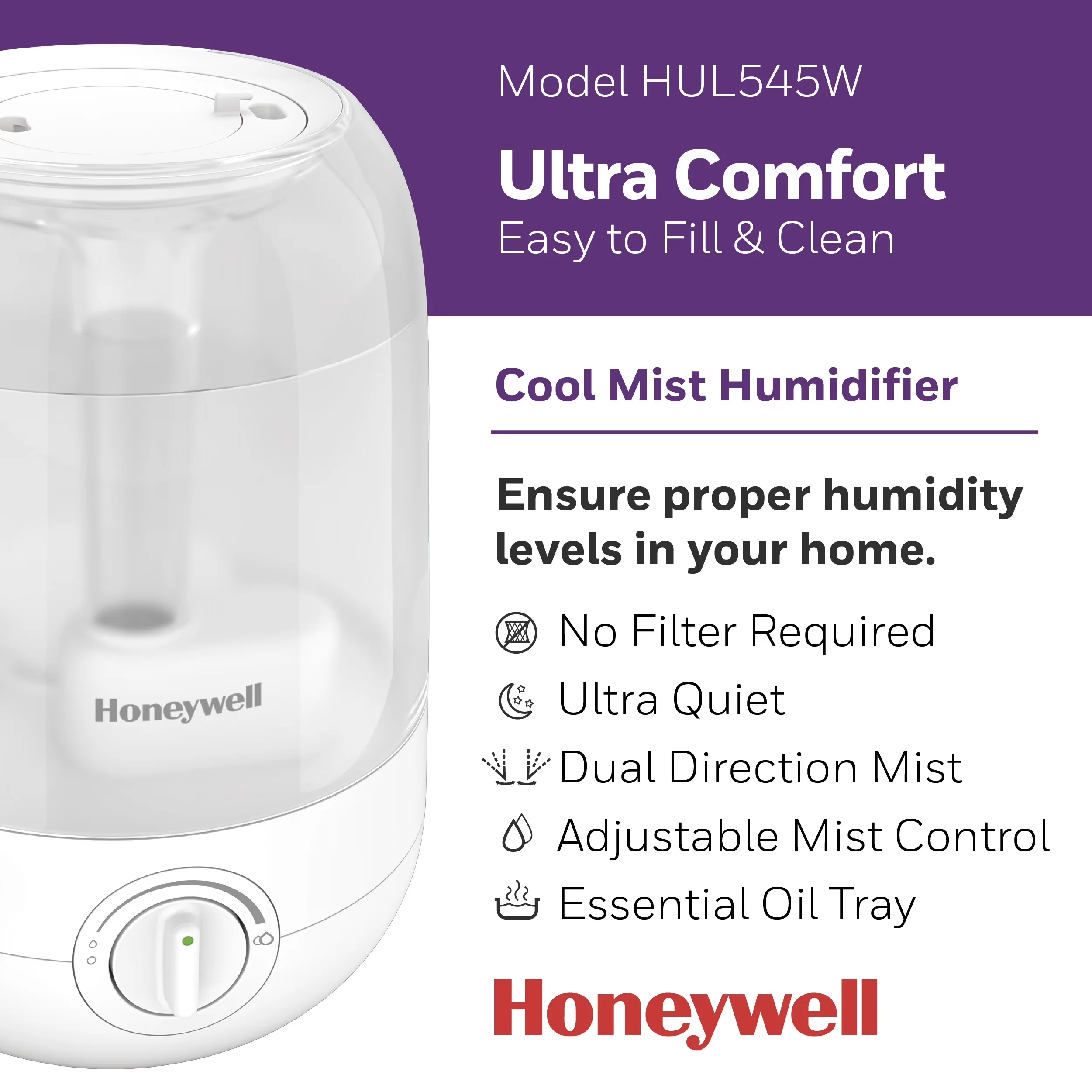 Humidifier Compact with Automatic Shut-Off - White HUL545W - Quality Construction Model FD6226