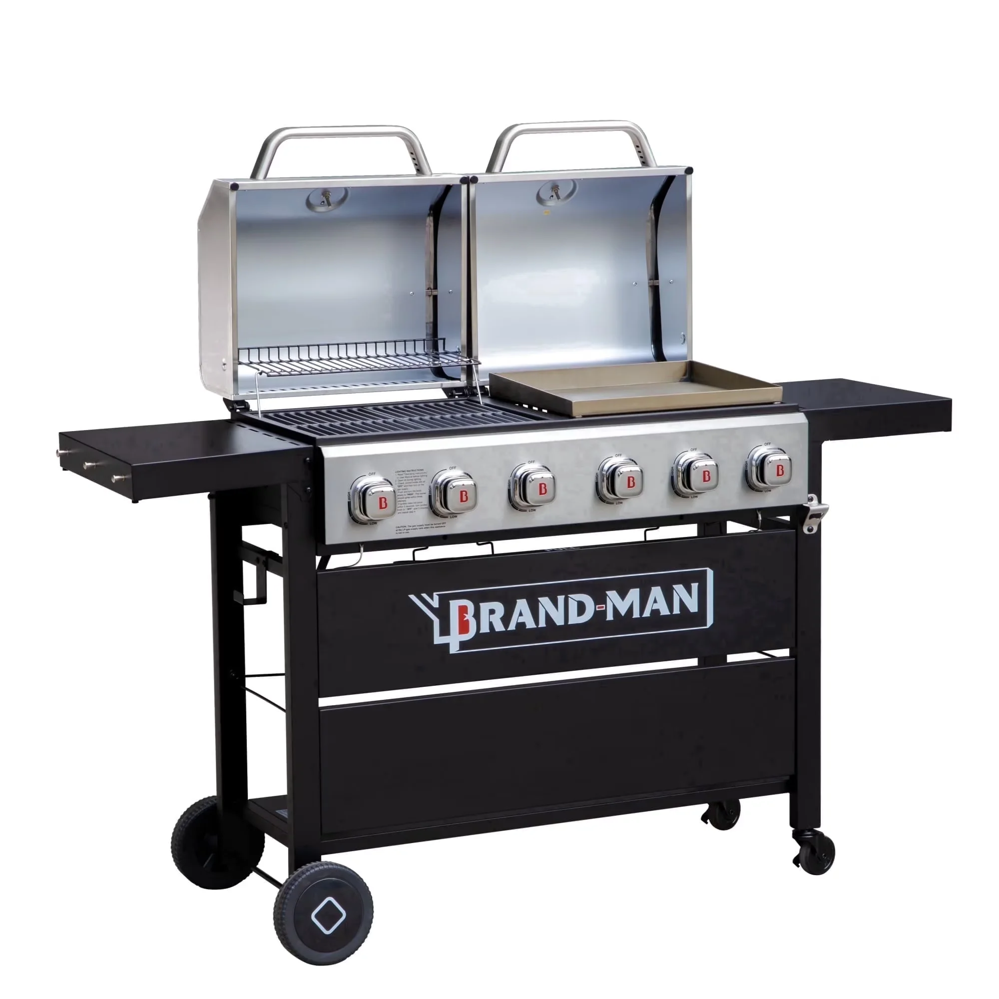 Combo Grill Innovative with Grease Pan, Rust Resistant, Warming Rack - Stainless Steel, Cast Iron for Outdoor Model 4243C8