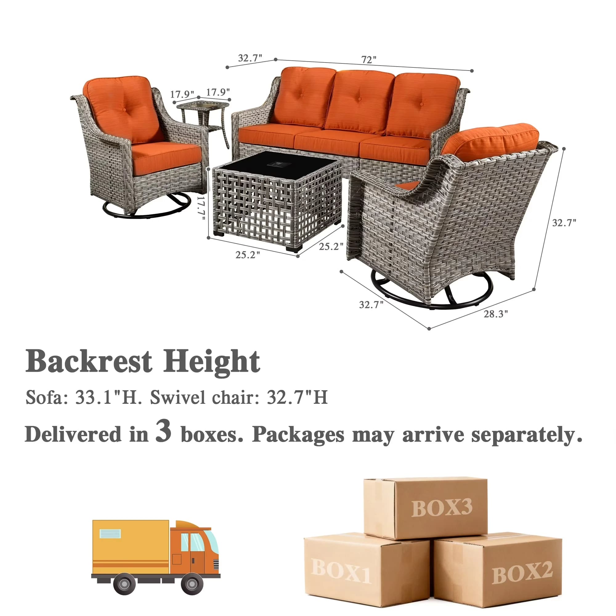 Compact Patio Conversation Set with Weatherproof, Portable - All-Weather Rattan Model 2C5374