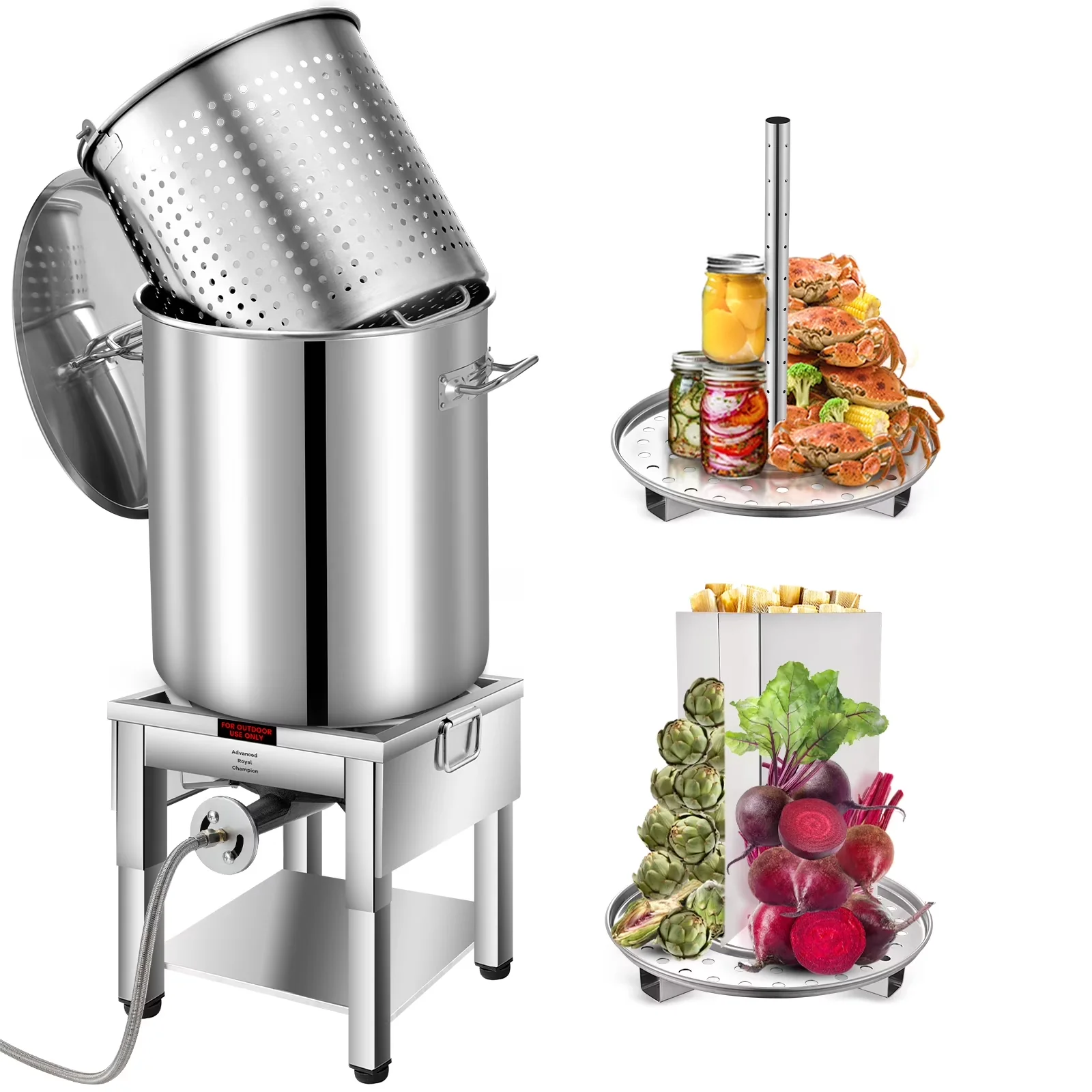 Modern Outdoor Fryer with 200000 BTU, 64QT Stainless Steel Seafood Boiling Kit - Silver Stainless Steel Model A58D6E