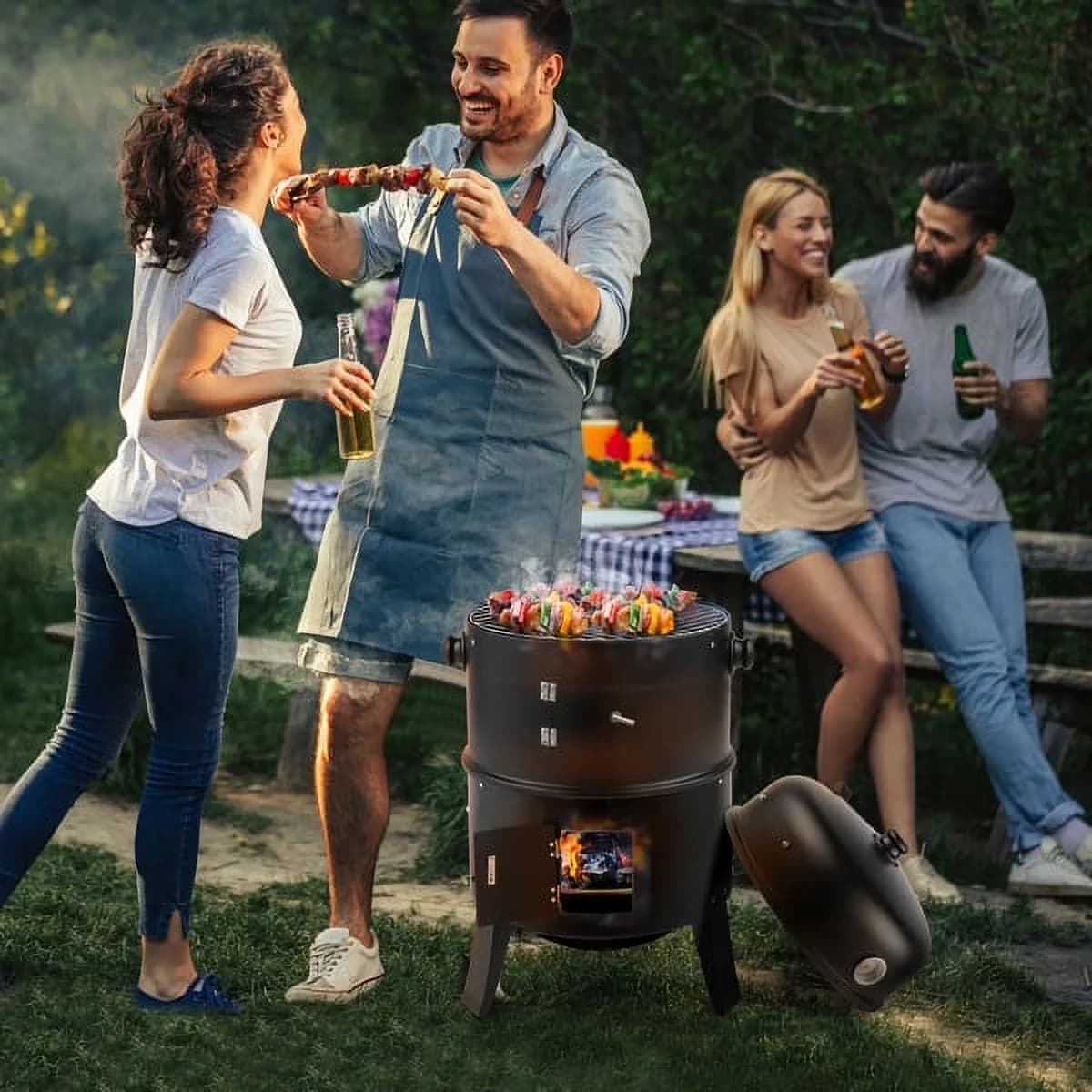 Charcoal Grill Premium with Black, Detachable 2 Layer - Metal Vertical Model 1E41E0