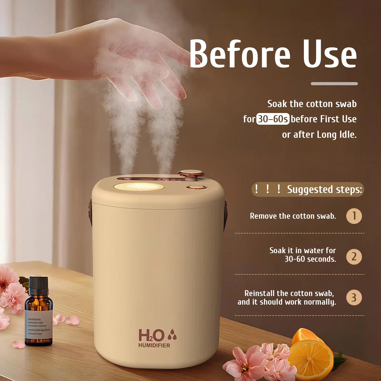 Professional Humidifier with Battery, Adjustable Humidistat, Purifies Air - White Model 1E510E