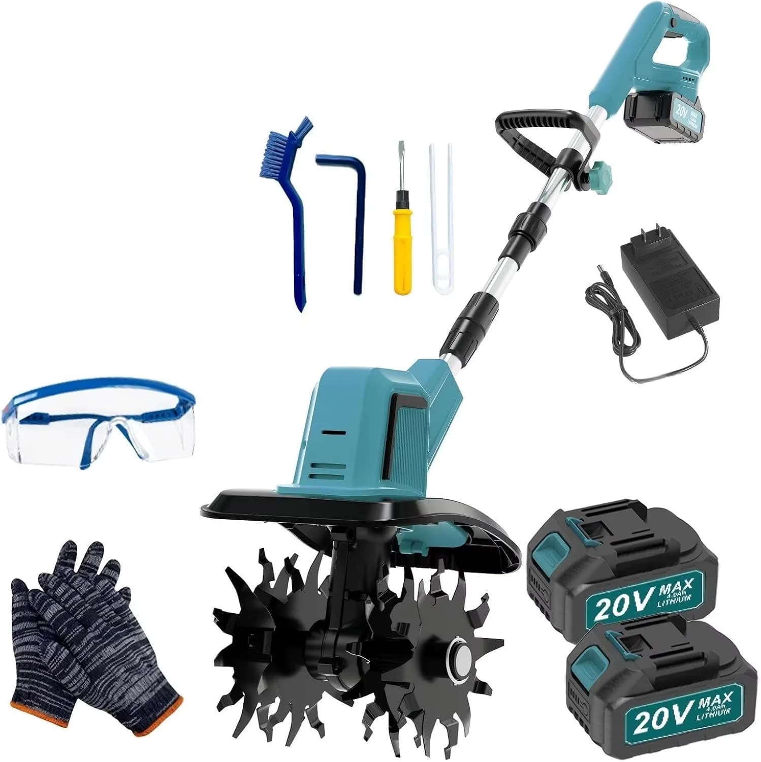 Versatile Trillers Cultivator with Battery, Garden Tiller, Manganese Steel Tines - Model 7E00EA
