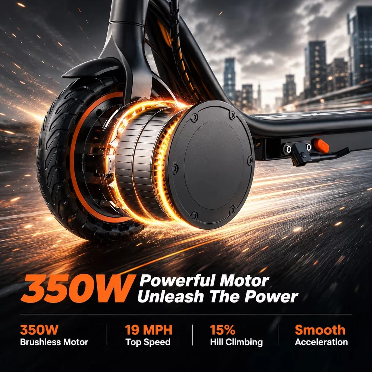 Modern Scooter with 350W, Headlights, Portable - Black Iron - Easy to Use Model BFA5B8