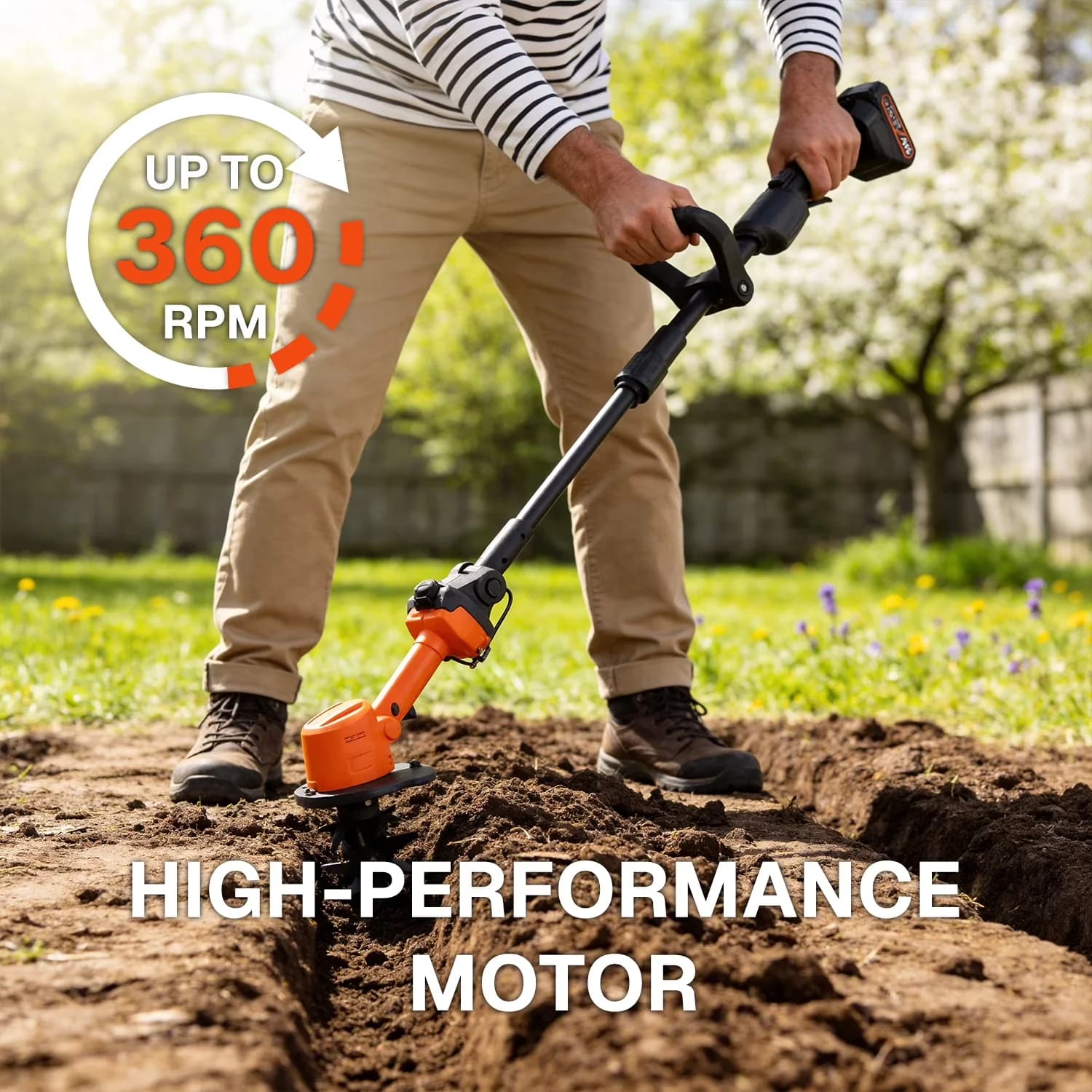 Trillers Cultivator Modern with Battery, Cordless Tiller, Electric Garden Tiller - Model F4D38F