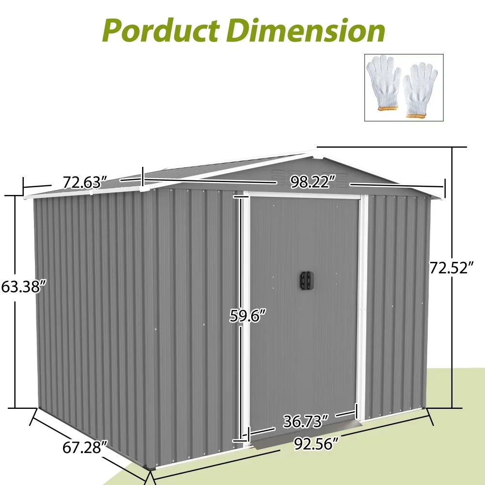 Compact Shed with Waterproof, Lockable Hinged Doors & Air Vents - Metal 8 Model C279CD