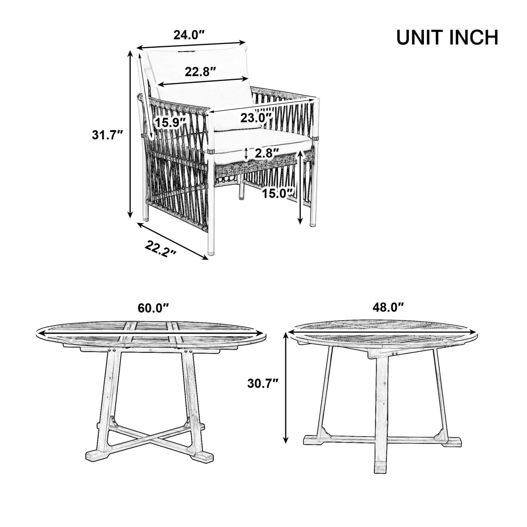 Efficient Patio Dining Set with Foldable, Extendable Table, Product Weight: 107 LBS - Rattan Natural Model D81A40