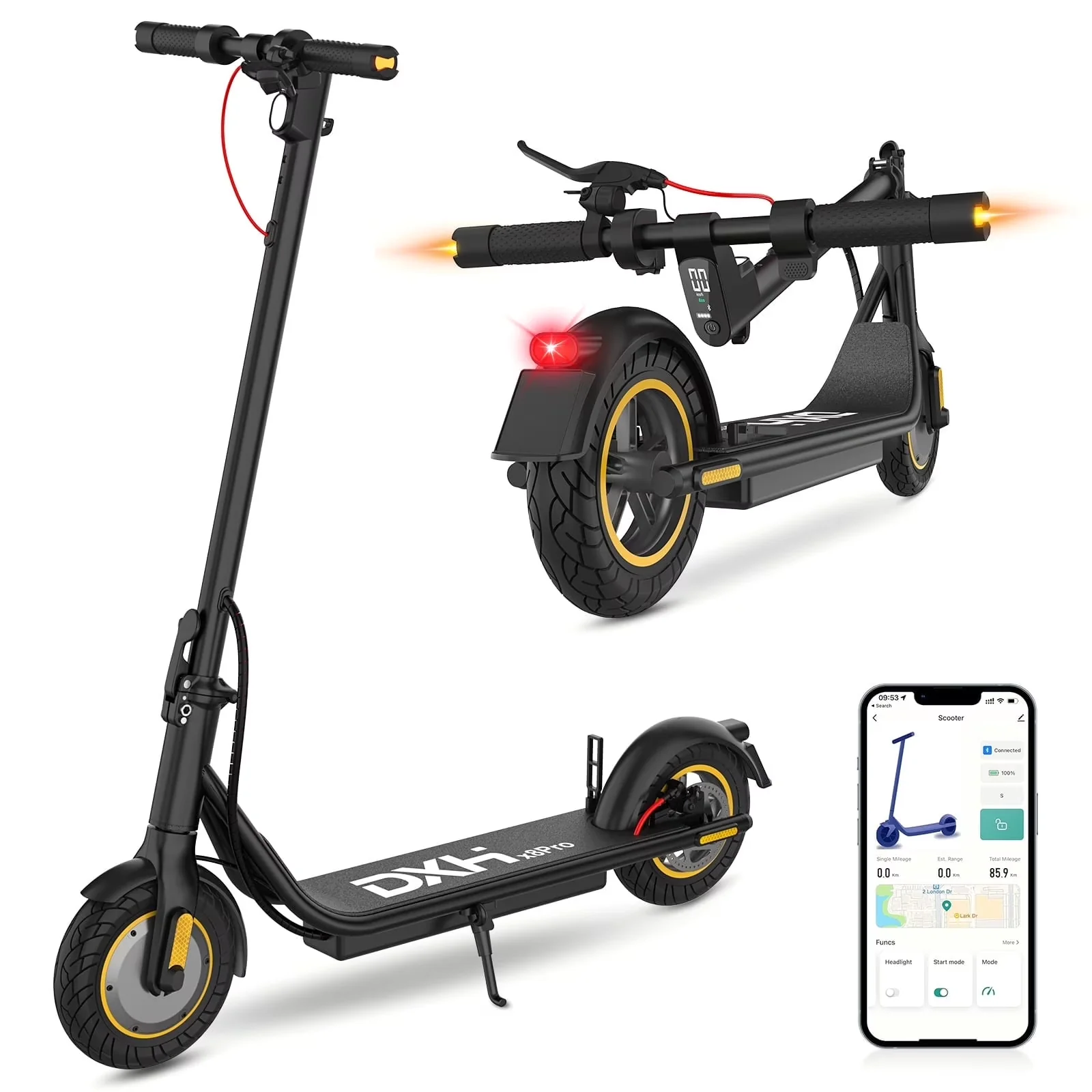 Scooter Stylish with 500W, Portable, Bluetooth - Black Aluminum - Quality Construction Model 48FC68