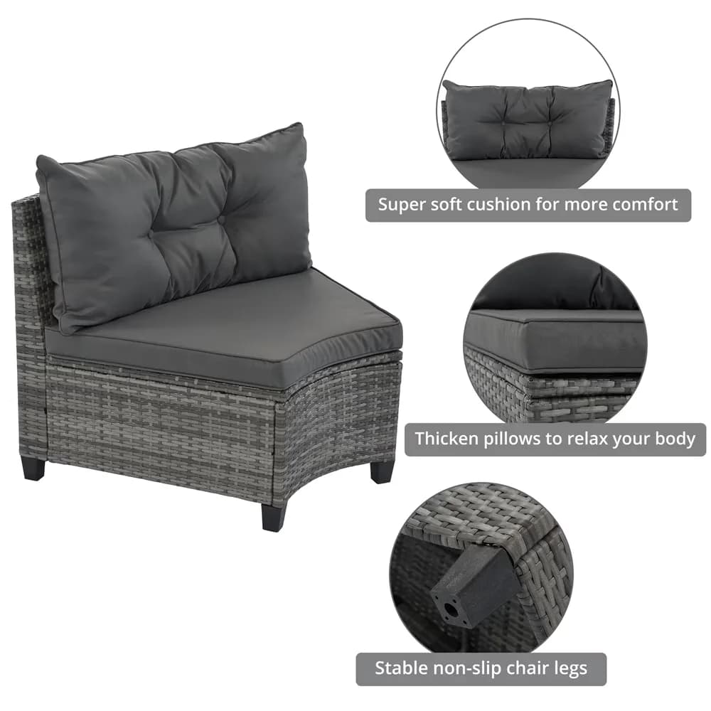 Premium Patio Conversation Set with Rectangular Coffee Table, 8 Pieces Outdoor Wicker Round Furniture - Pe Rattan+Steel+Plastic... Model 7A95CA