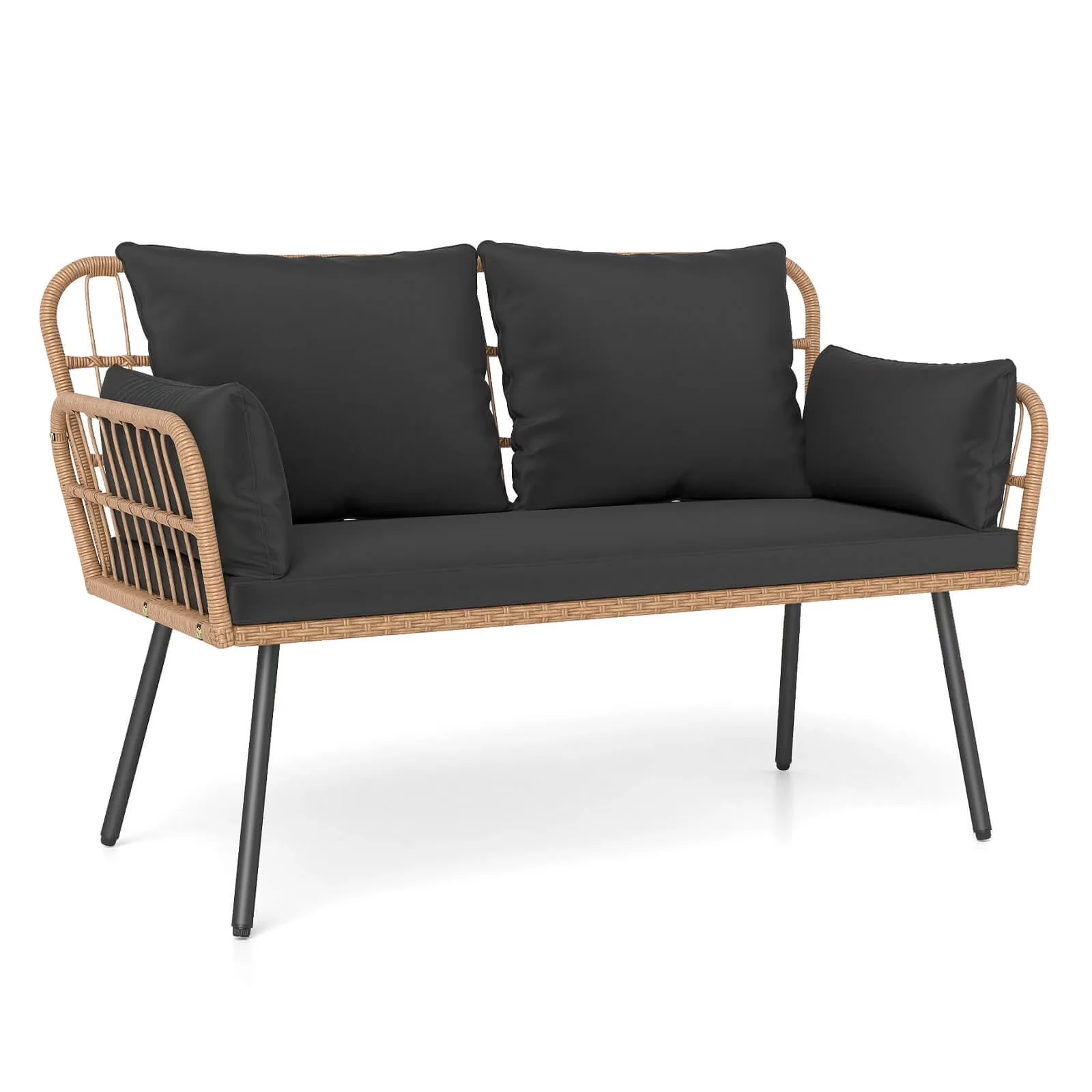 Efficient Patio Chair with Bohemian, Water-Resistant, Wicker Loveseat Furniture - Black Pe Rattan, Metal, Sponge, Polyester Model 87AEB2