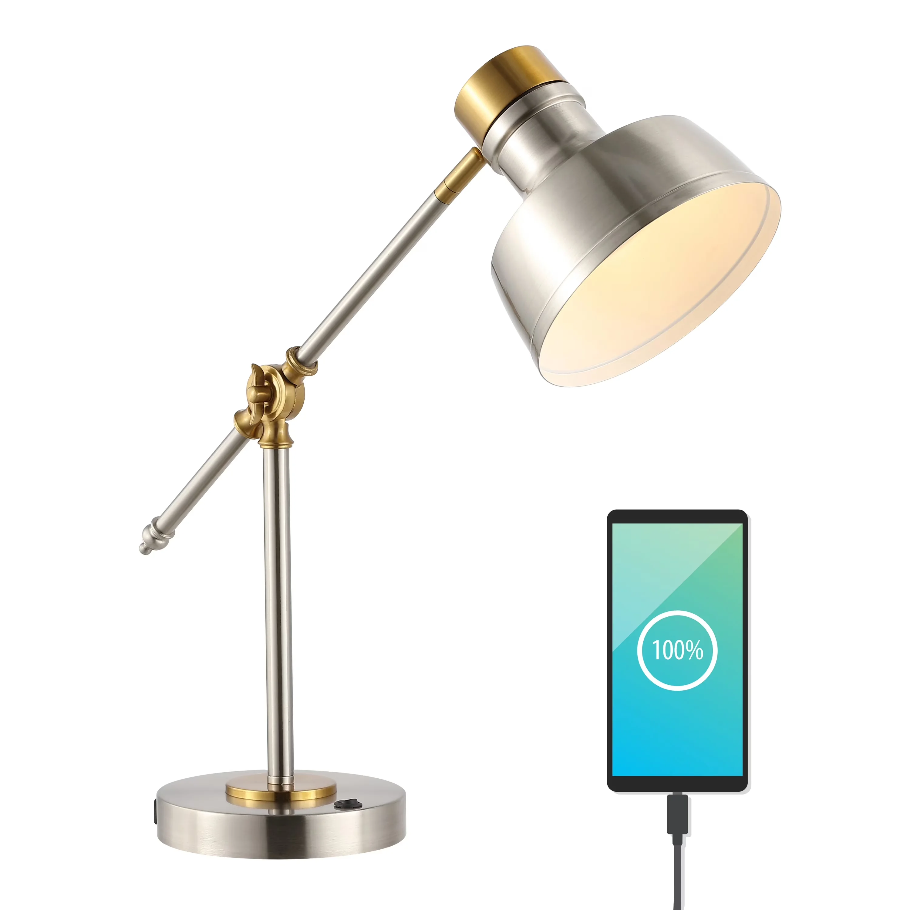 Desk Lamp Premium with LED, Energy Efficient, USB Charging Port - Metal Gray Model 67A403