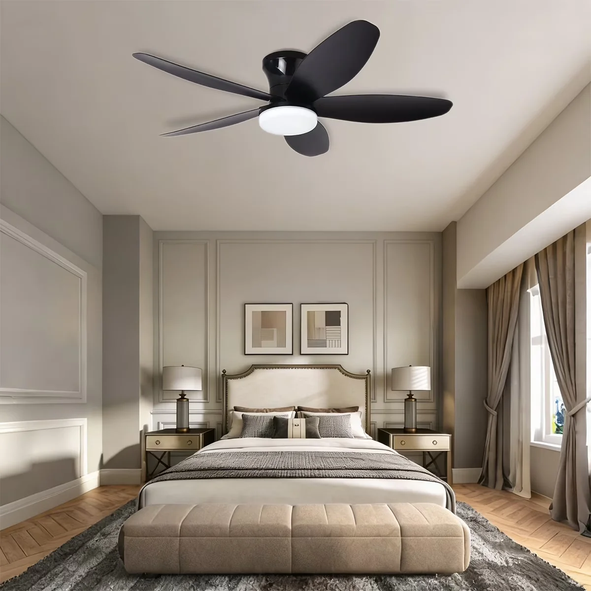 Classic Ceiling Fan with LED, Dimmable, Modern - Black for Living Room, Bedroom Model 4A097E