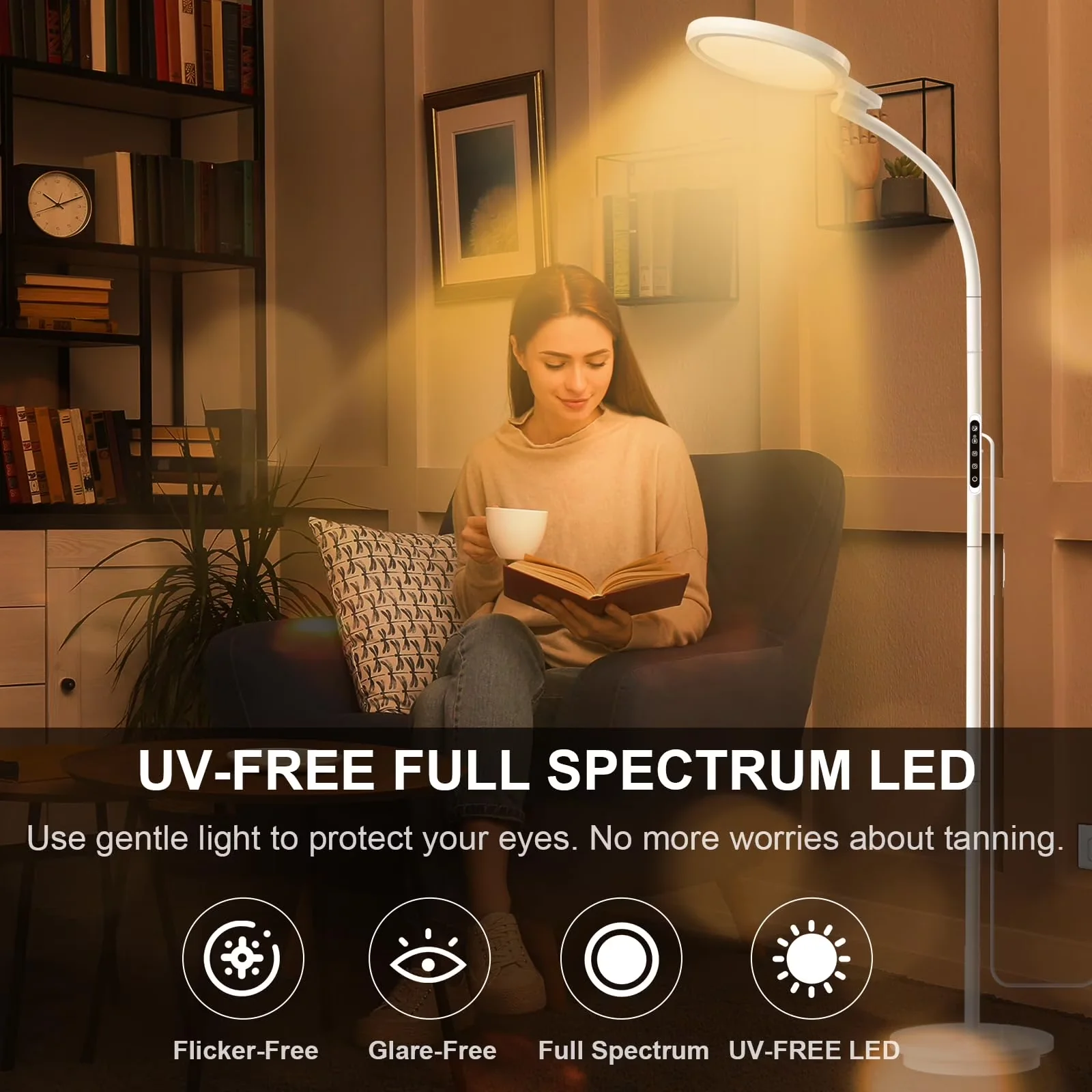 Essential Desk Lamp with LED, Gooseneck - White Metal for Office, Home Model BA9730