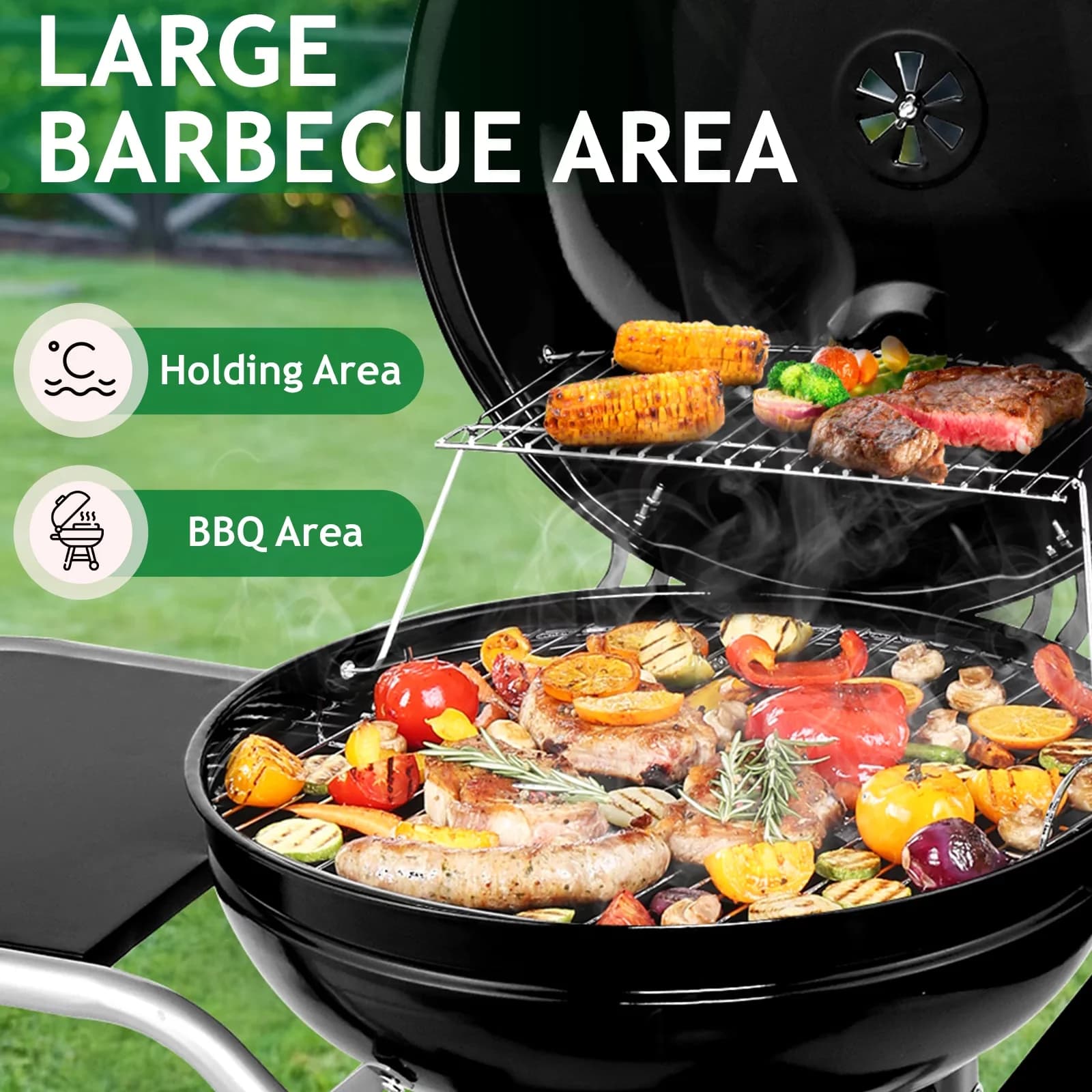 Essential Charcoal Grill with Portable, Kettle - Black Porcelain Enamel, Chrome Plated, Galvanized Steel Model 5B60D3