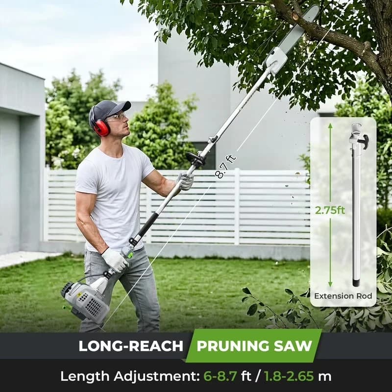 Efficient String Trimmer with Attachment Capable, 8.7 ft Long Reach Pole Saw - Green Model 136A99