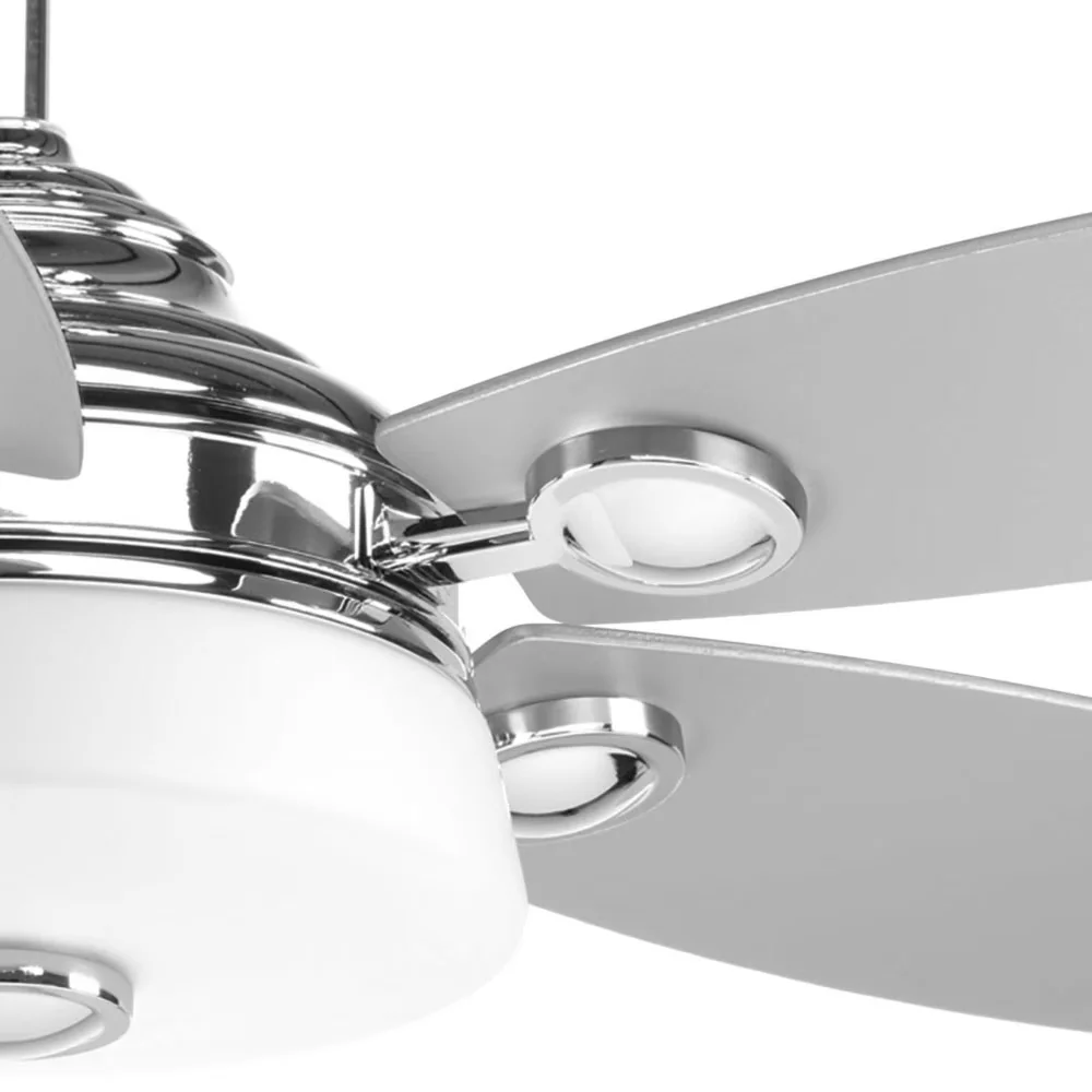 Quality Ceiling Fan with LED, Remote Controlled - Silver Glass Graceful Model EE87E2