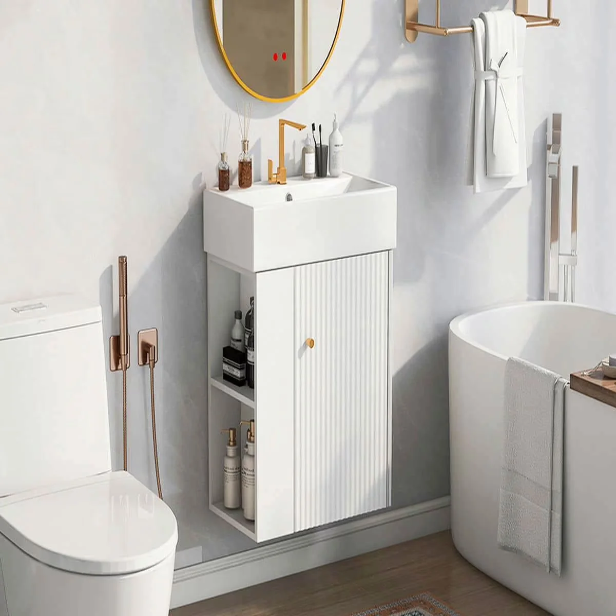 Premium Bathroom Renovation with Wall-Mount Vanity, Ceramic Basin, 21.6" Modern Floating Vanity - Model 5CA640