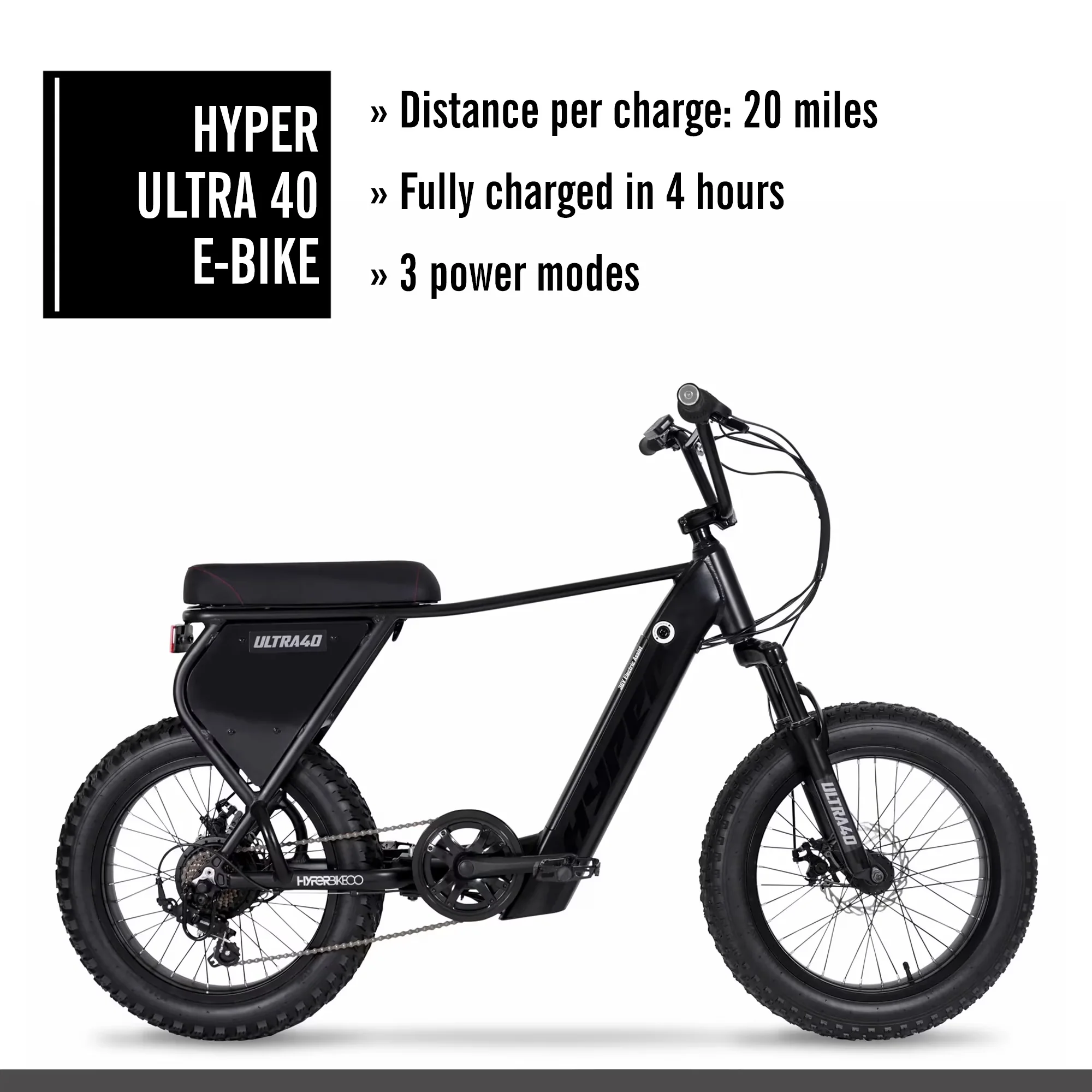 Essential Electric Bike with Battery, 250W, 20" Ultra 40 - Black 36V - Ergonomic Design Model F5ECD5