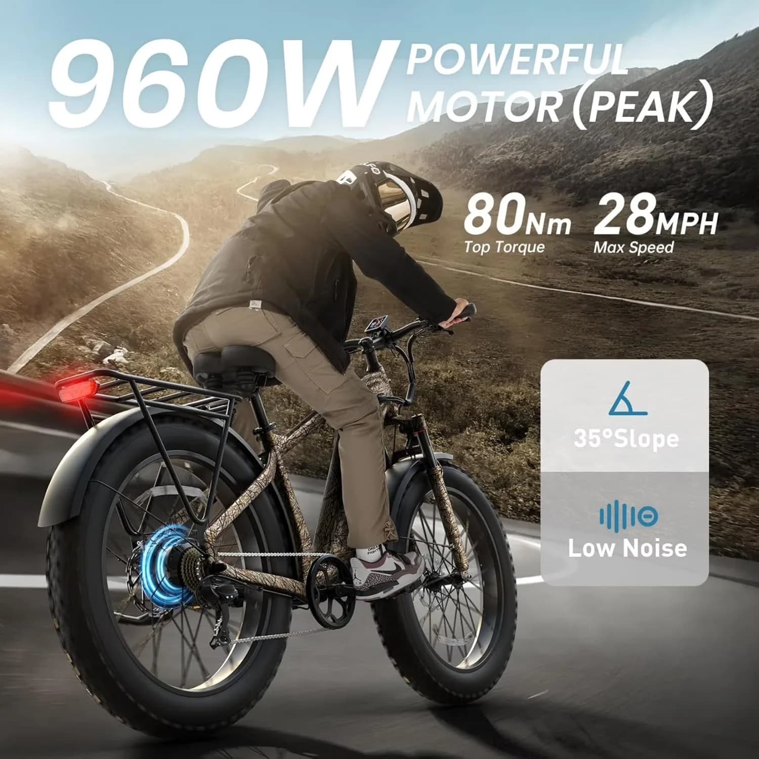 Stylish Electric Bike with Battery, 960W, About This Beagle 2 Electric Bike: - Model A834E0