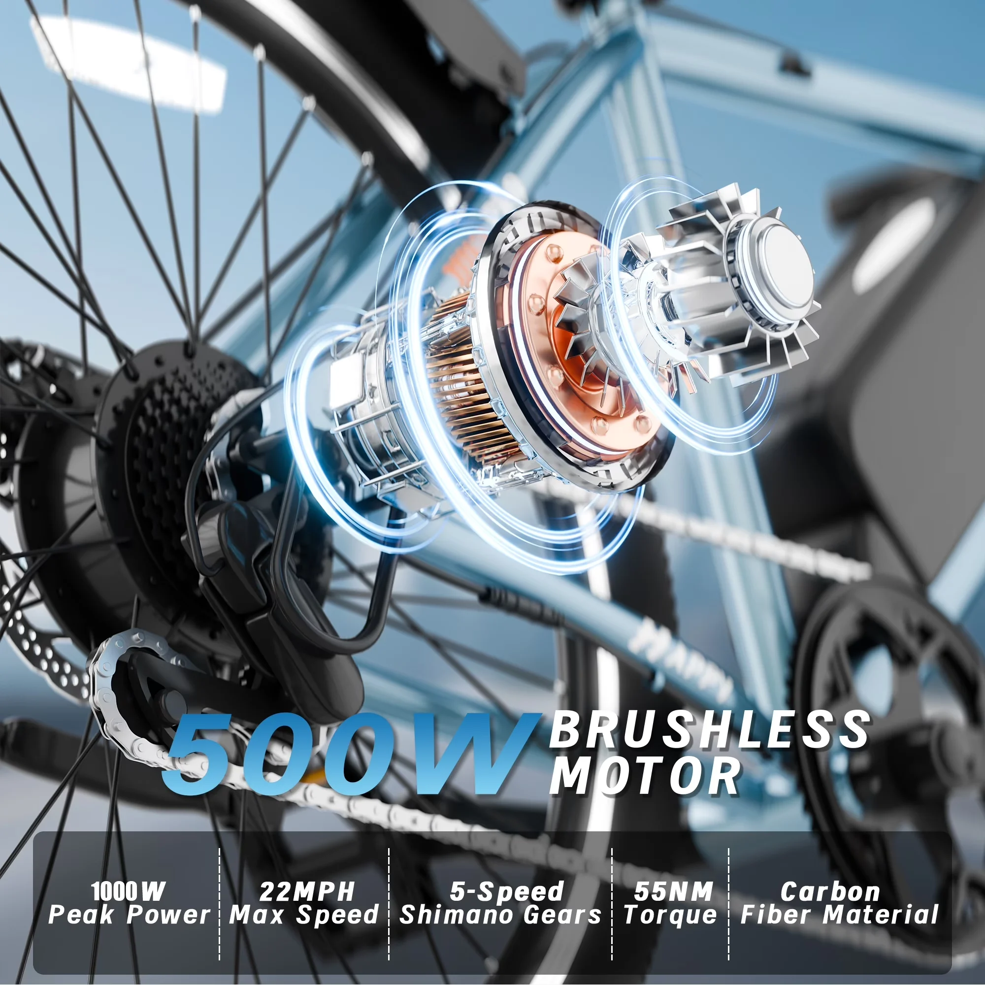 Electric Bike Classic with 430W, 48V - Blue 22MPH for Everyday Use Model B2318C