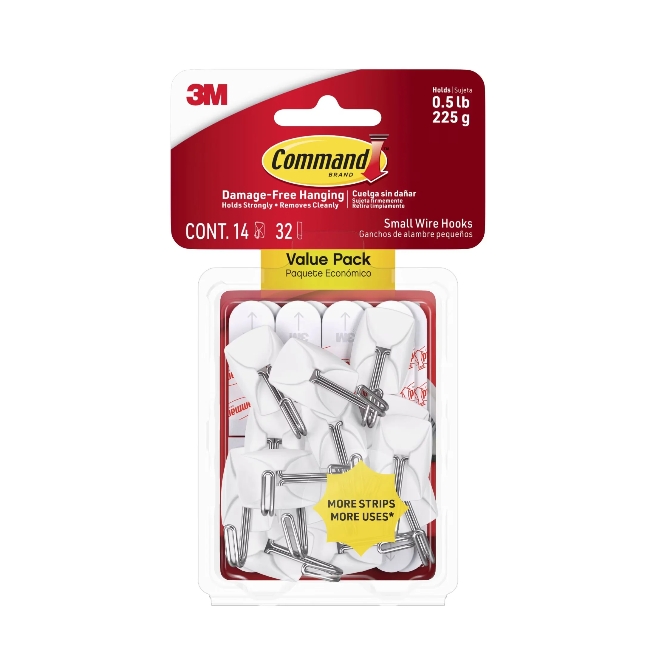 Stylish Damage-Free Hanging with Easy Installation, Small Wire Toggle Hooks, 14 Hooks - White Plastic Model 278715