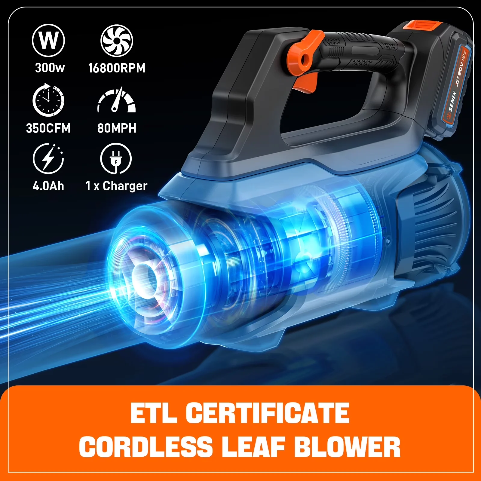 Stylish Leaf Blower with Battery, Up to 350 CFM and 80 MPH, 20 Volt Max* Cordless - Model 050895
