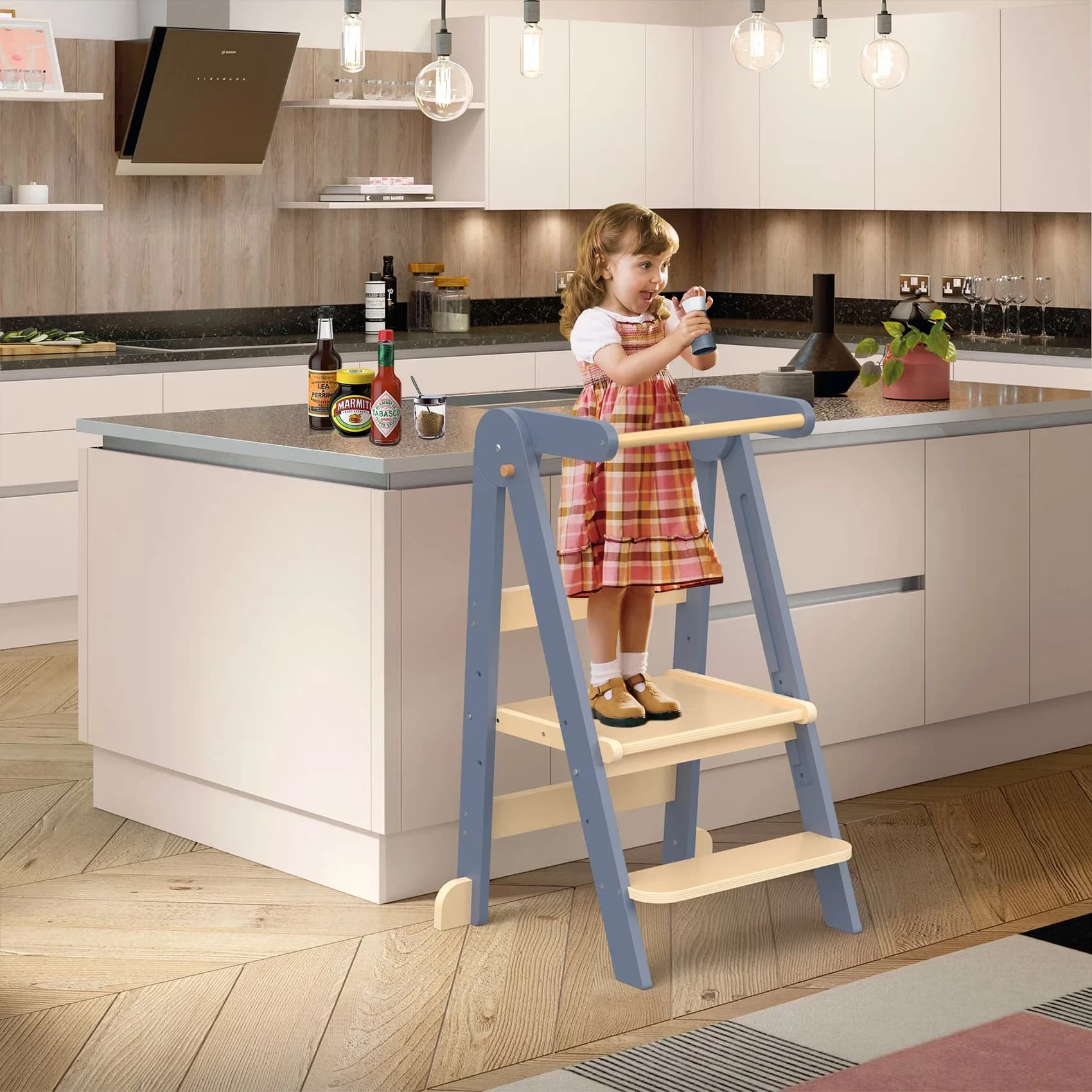 Quality Ladders And Step Stool with Foldable, Anti-Slip, Montessori Kids Learning - Wood Model 6DFA25