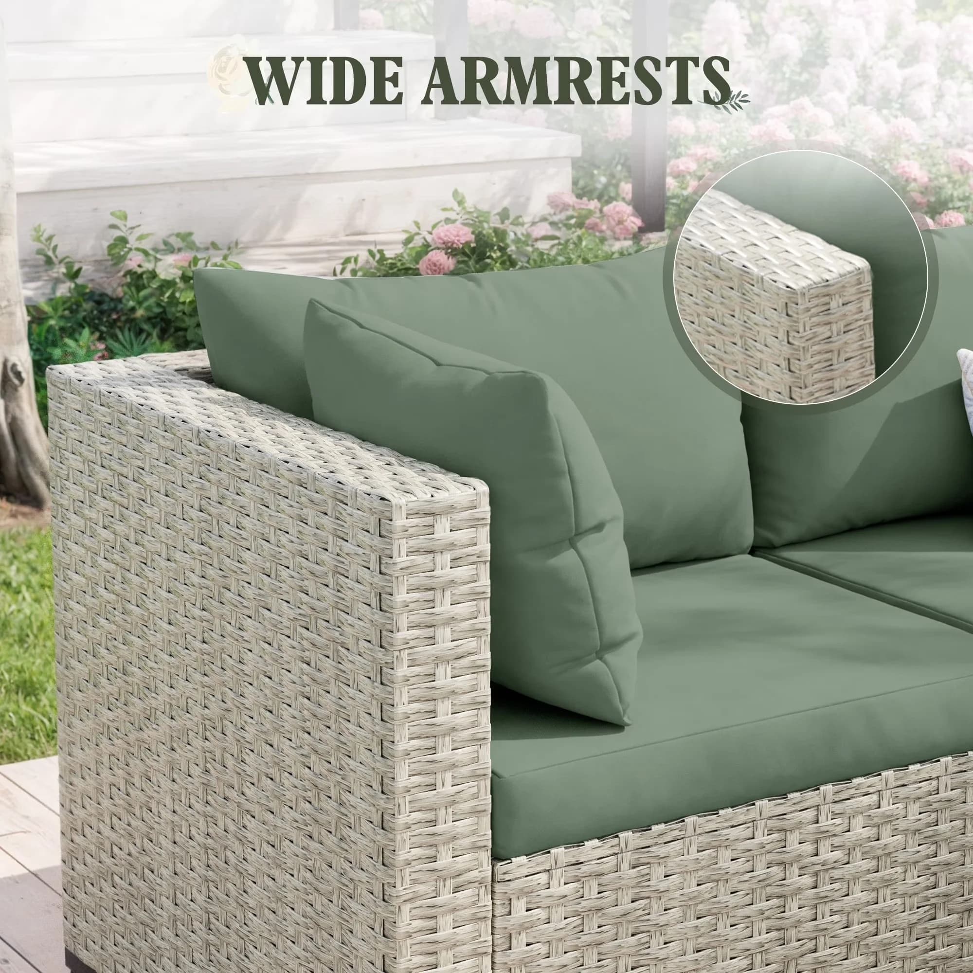 Durable Patio Conversation Set with Weatherproof, 7 Pieces - Rattan Green Model B979F7