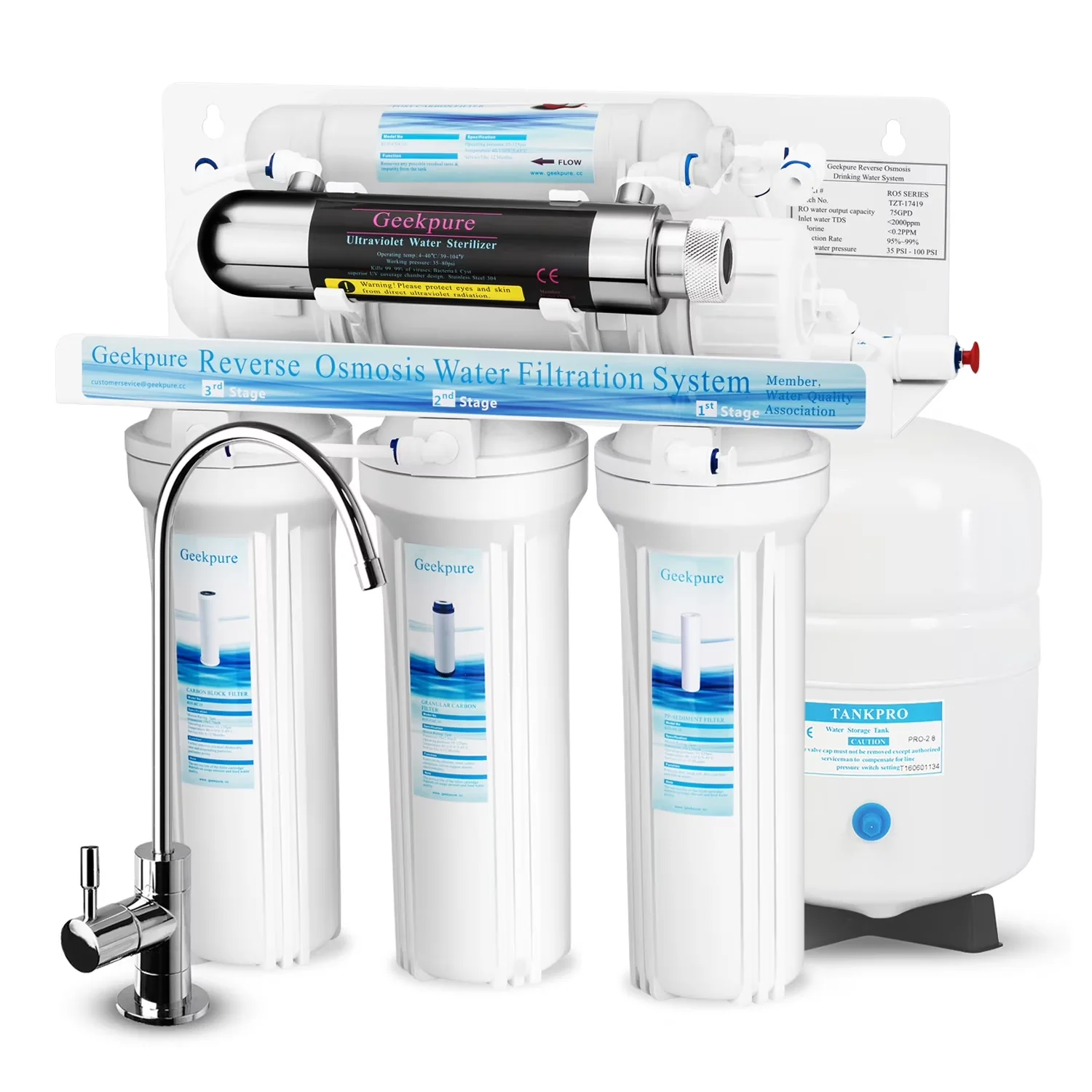 Quality Water Filtration with Protective Valve - 75GPD - Sleek Profile Model A53C66