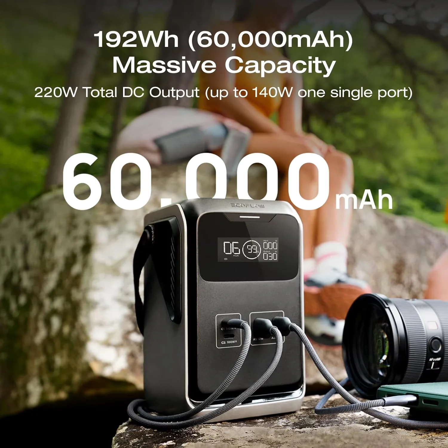Premium Generator with Usb Port, 192Wh LiFePO4 Battery, Solar - Black for Camping, Travel Model CDEEA3