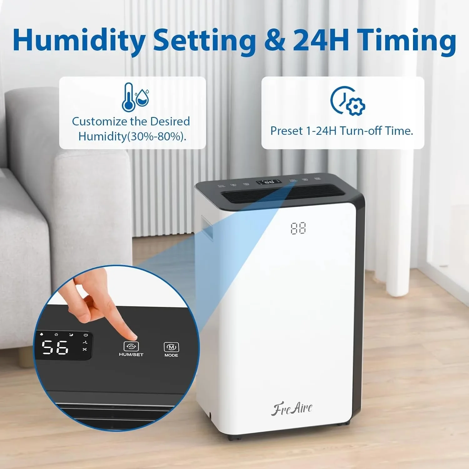 Modern Dehumidifier with Automatic Shut-Off, 24 Hour Timer, Auto Manual Drain - Beige Model B7E6FB