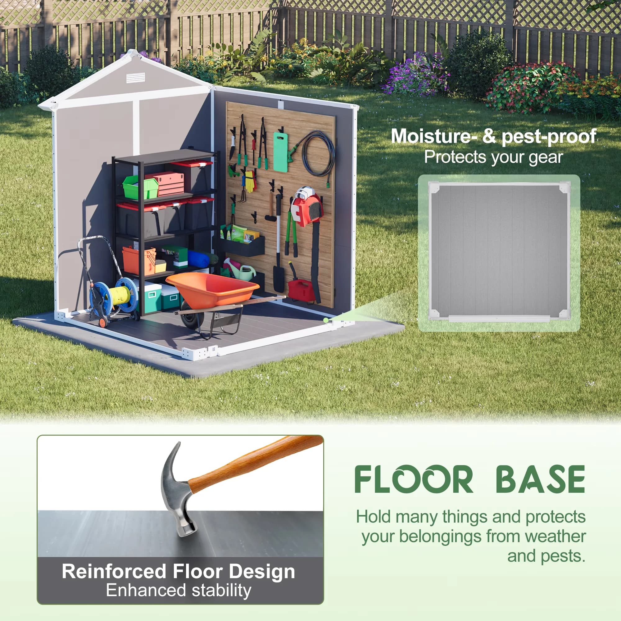 Durable Shed with Waterproof, Lockable Door, Impact-Resistant - Resin Gray for Garden Model 23AAFB