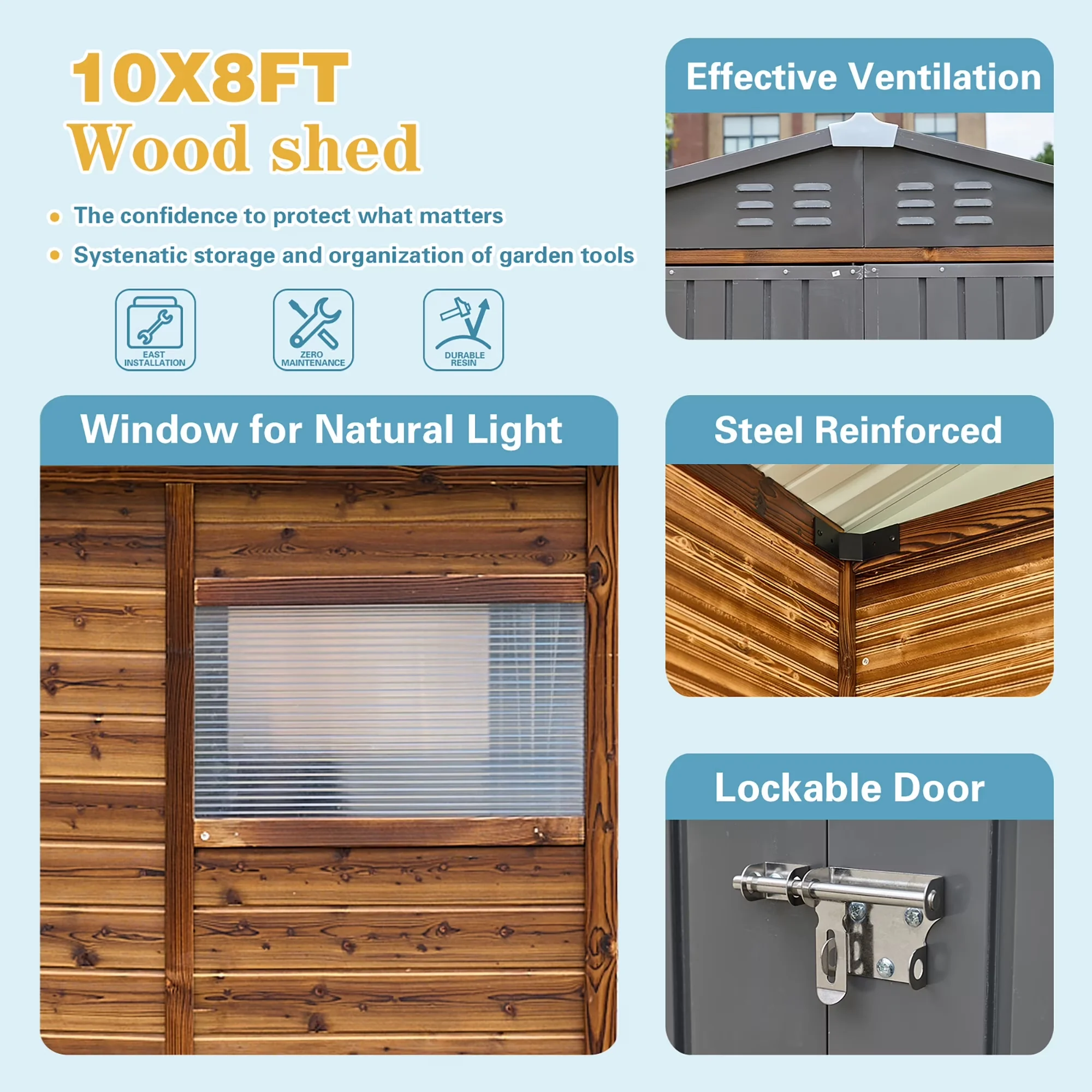 Stylish Shed with Paintable, Lockable Door, Two Doors and Windows - Multi-Color Wood, Metal Model 021551