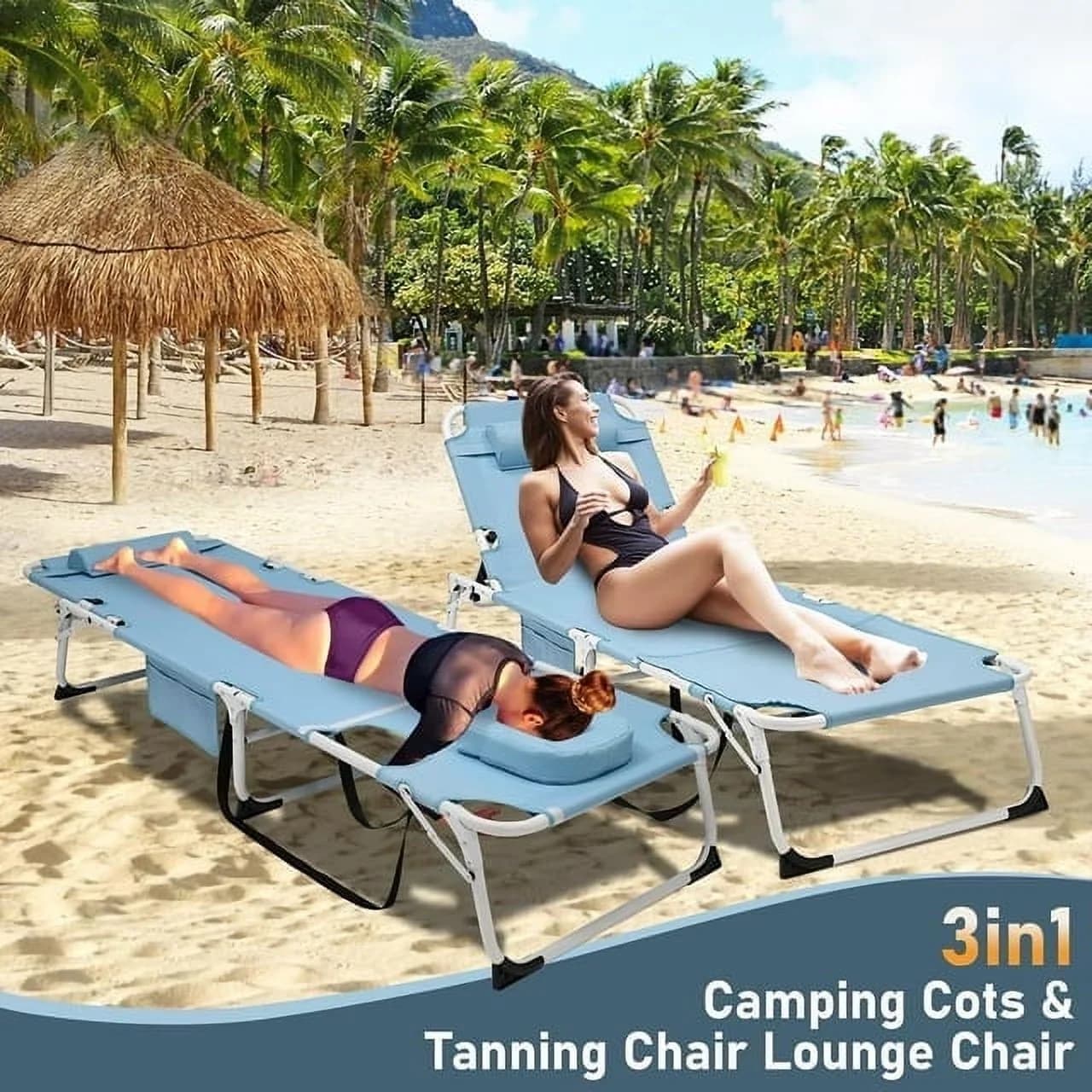 Beach Chair Modern with Adjustable, Folding, 5 Adjustable Positions - Blue Model 3891B4