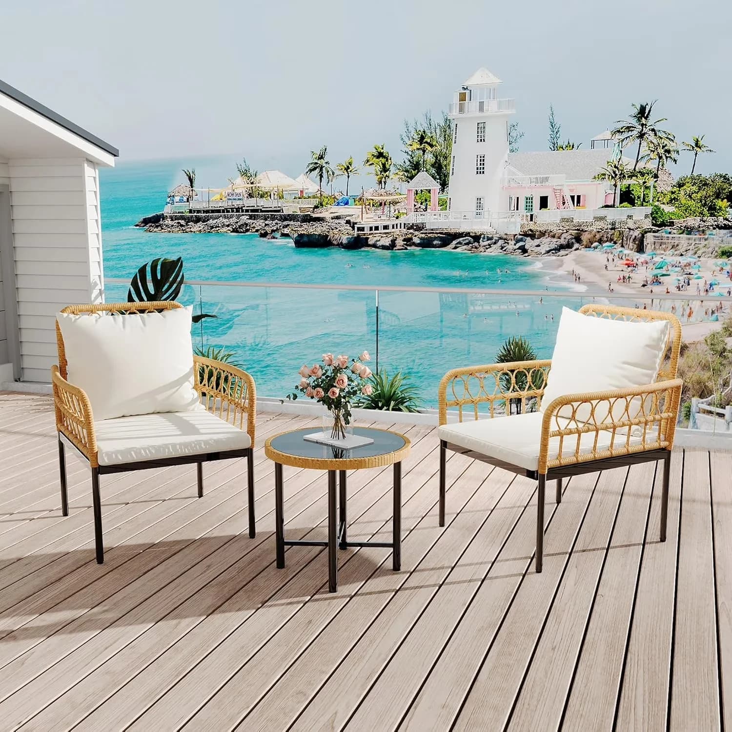 Efficient Outdoor Sofas Sectional with Fade Resistant, Water-Resistant, Weather-Resistant - Mental Beige for Patio Model 843AD0