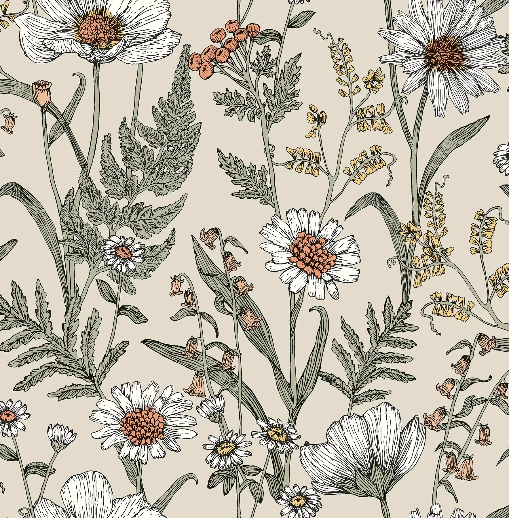 Wallpaper Versatile with Removable, Easily repositionable while installing, Spring Meadow Cream Peel and Stick - Off-White Pvc Model E3A992