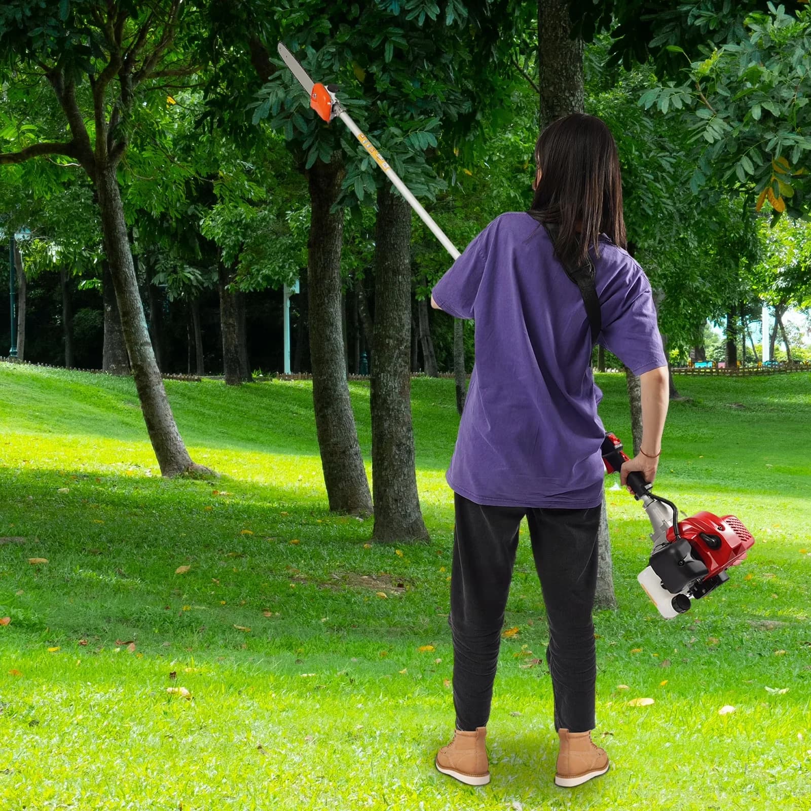 Pole Saw Sleek with Telescoping, Tree Branch Pruner, Retractable Long - Red Model ABEC77