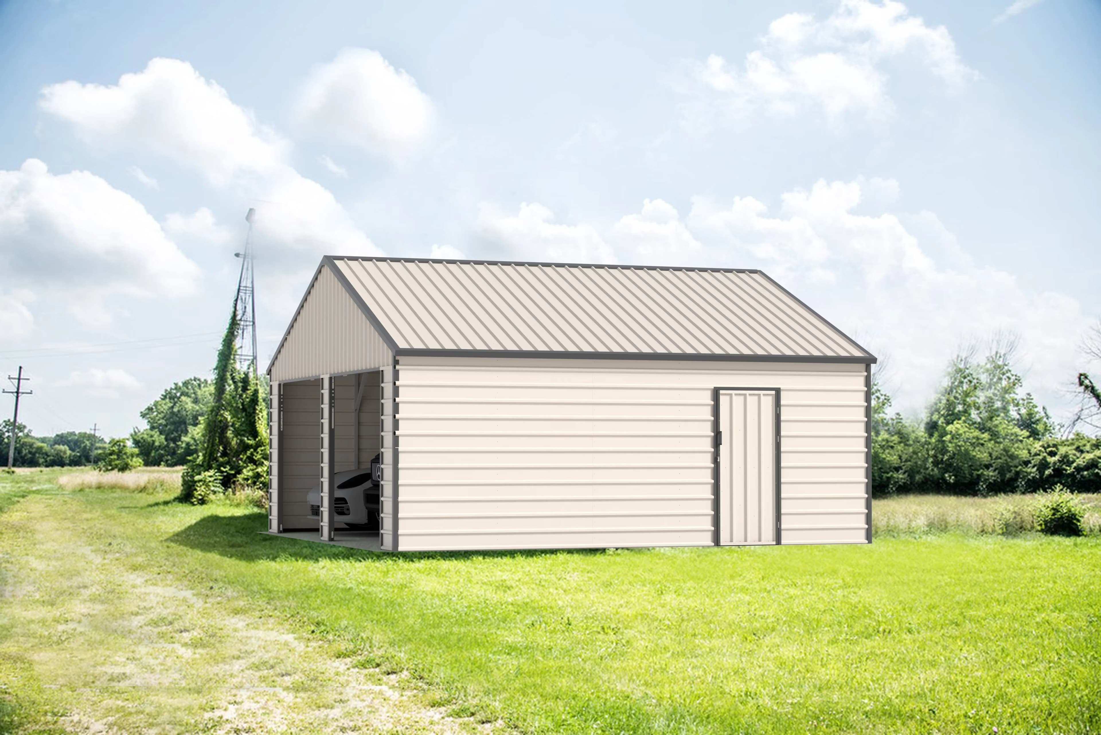 Modern Shed with Rust Resistant, Waterproof, Uv Resistant - Off-White Steel, Galvanised Metal Model B5BCBA